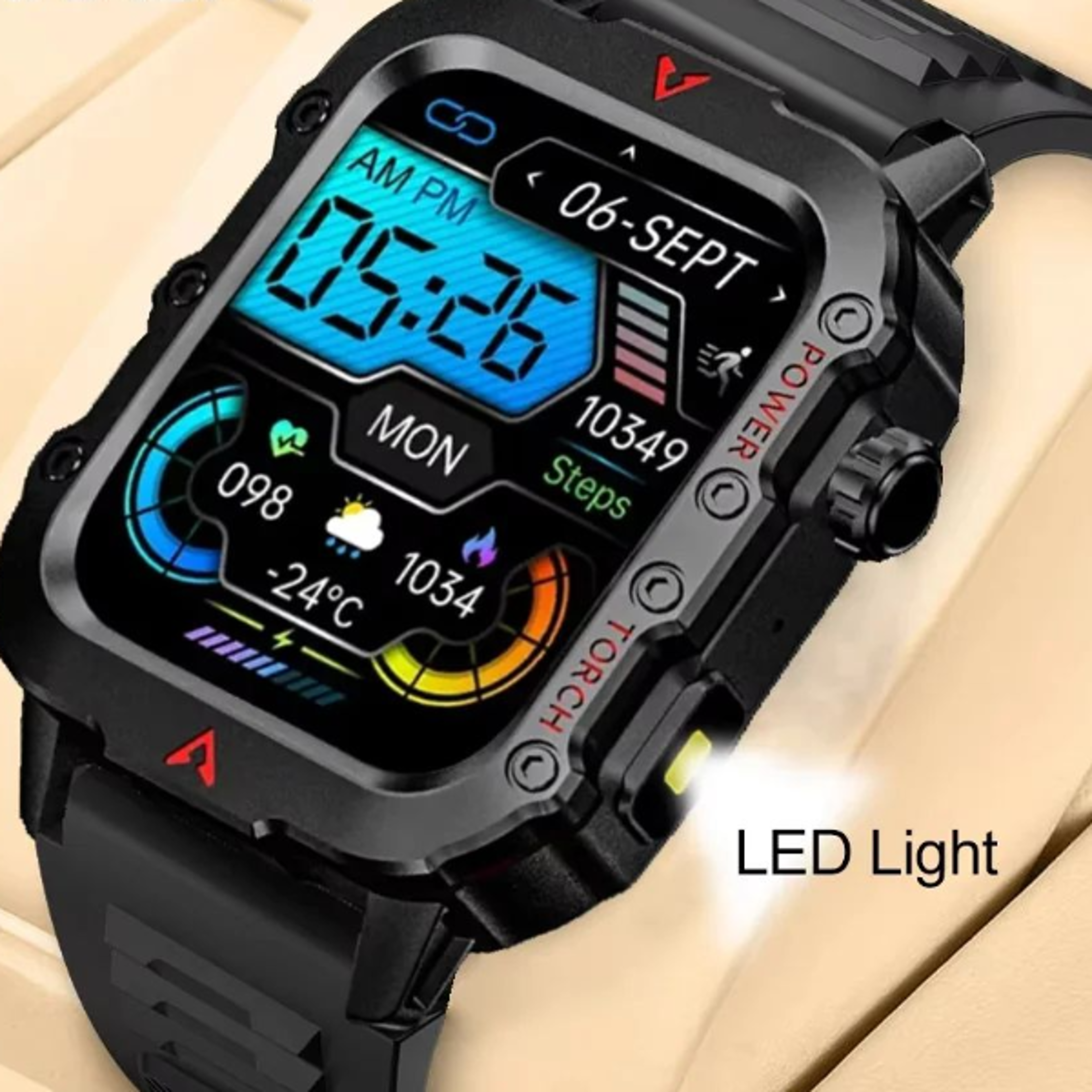 laxasfit outdoor smart watch with led flashlight & health tracker