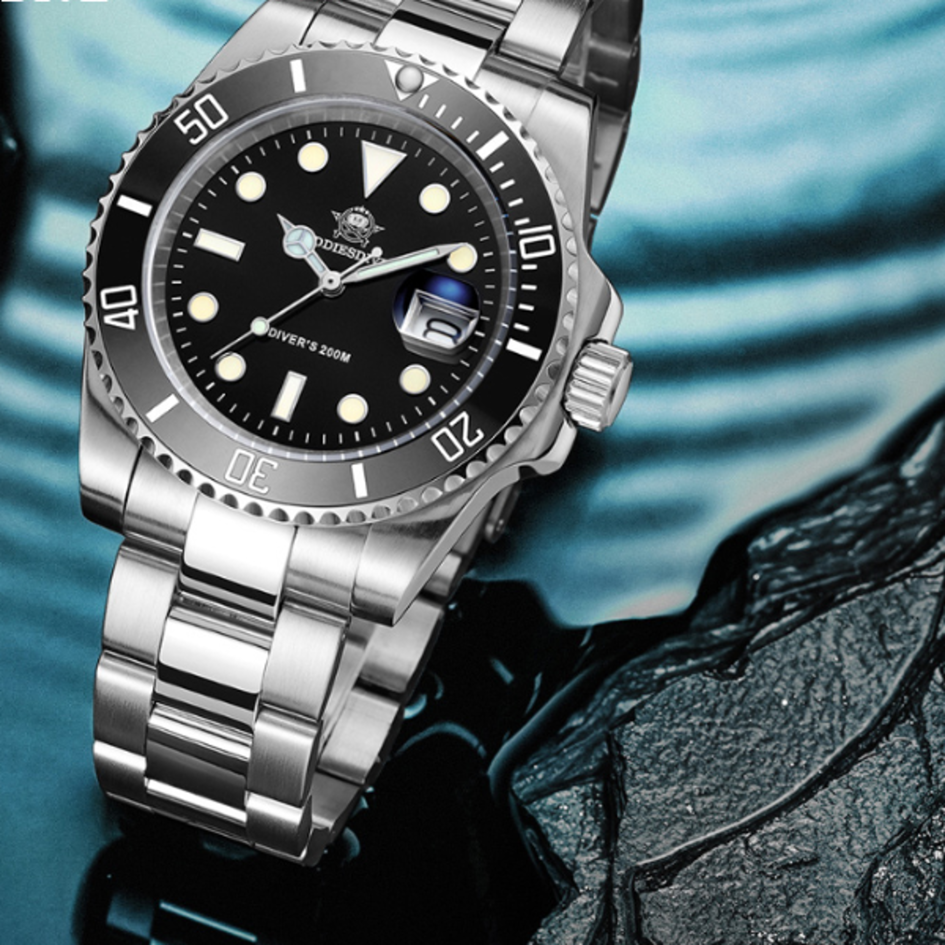 addiesdive stainless steel quartz watch for men waterproof business & sports timepiece