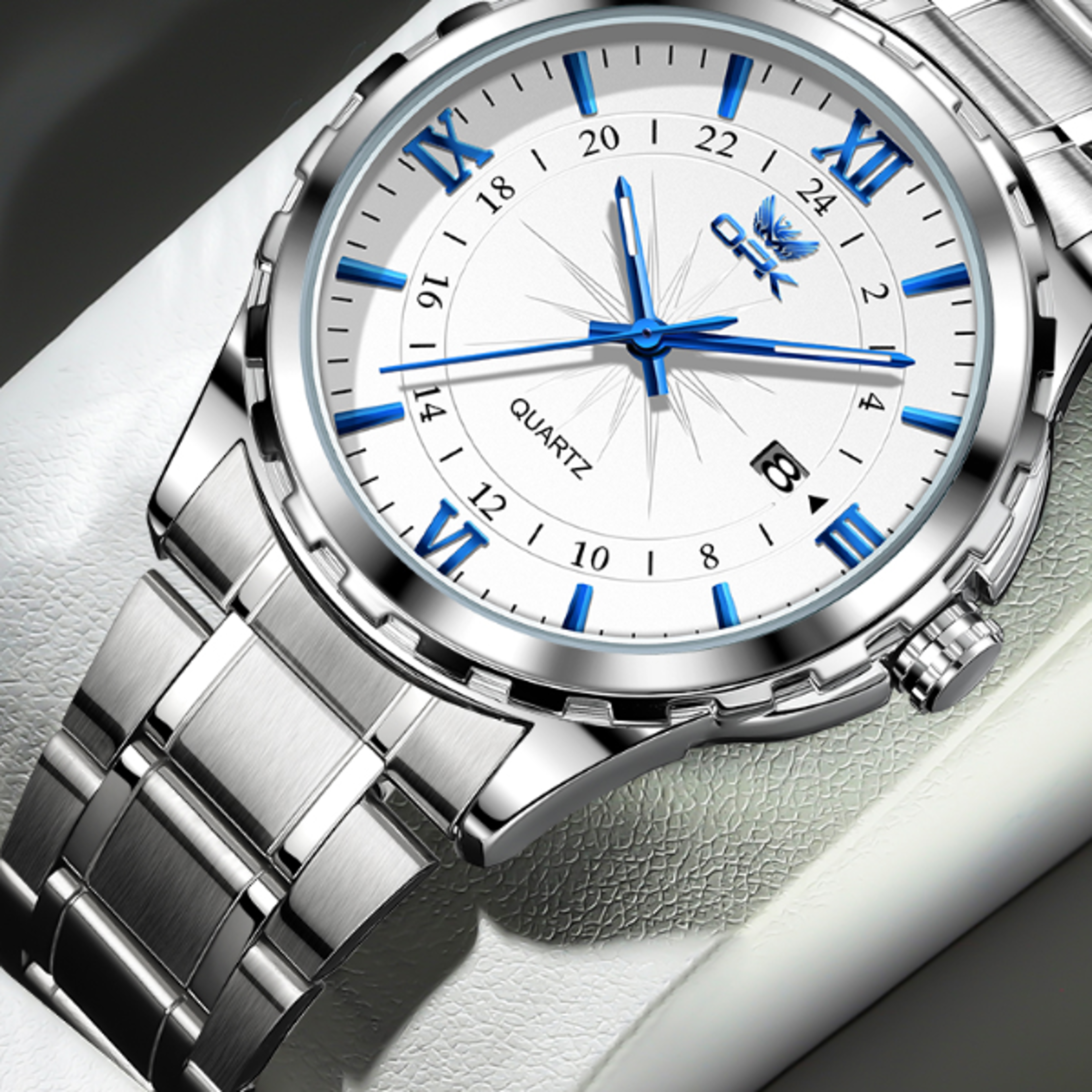 opk executive dual calendar stainless steel quartz watch for men