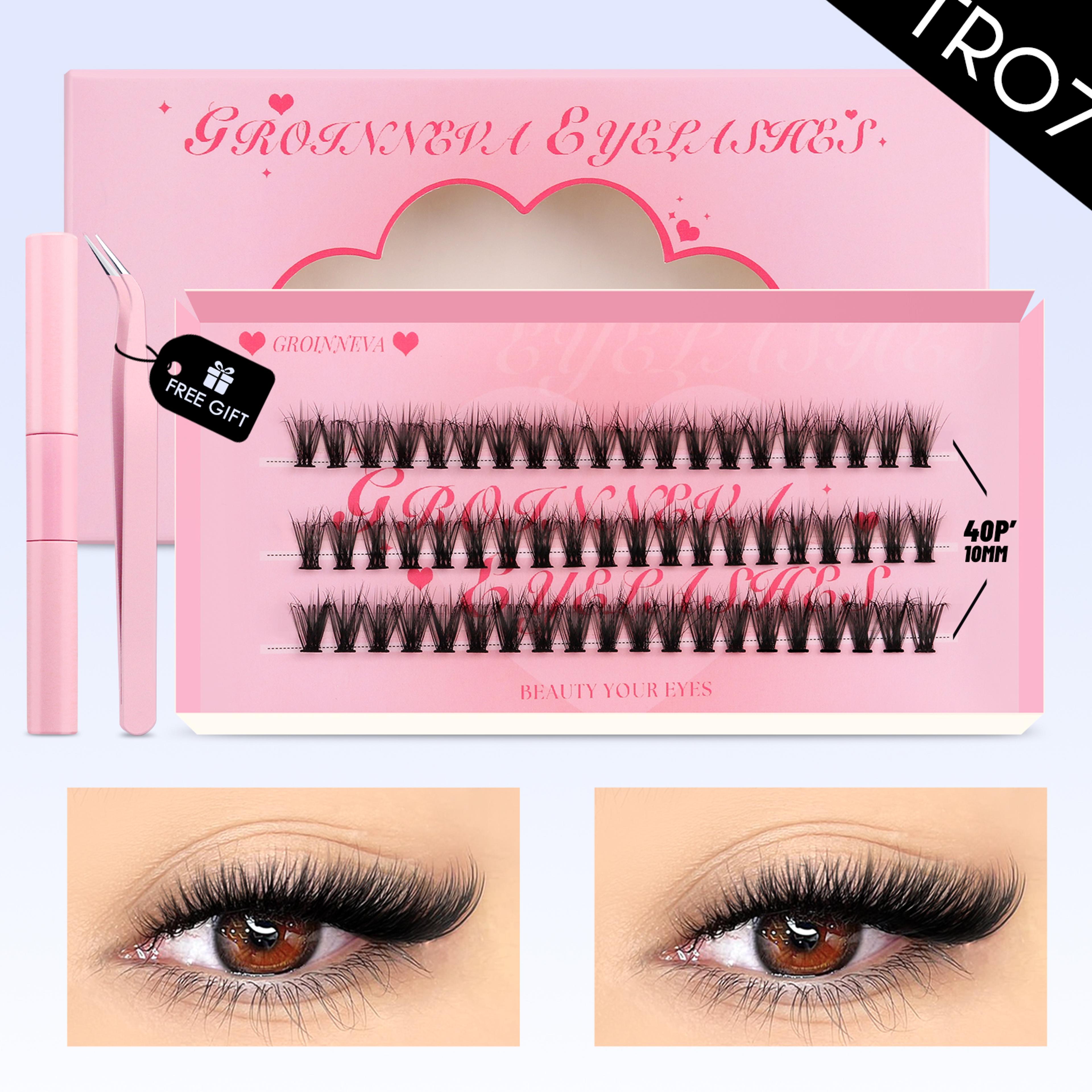 GROINNEYA DIY Lash Clusters Kit With Lash Extension Kit Bond  Seal Tweezers  Individual Lashes 8