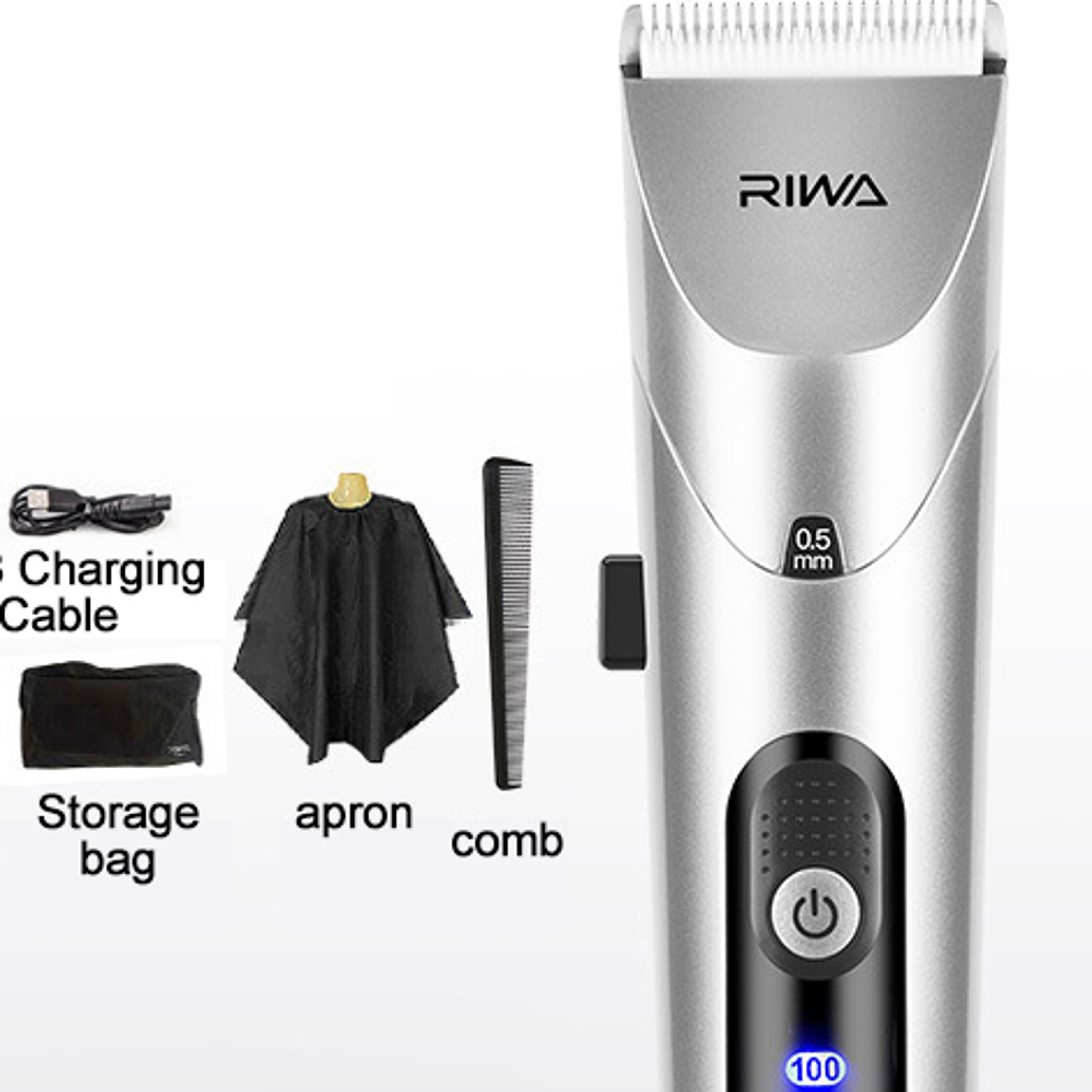 riwa hair clipper professional cordless hair trimmer with led display & washable steel blade