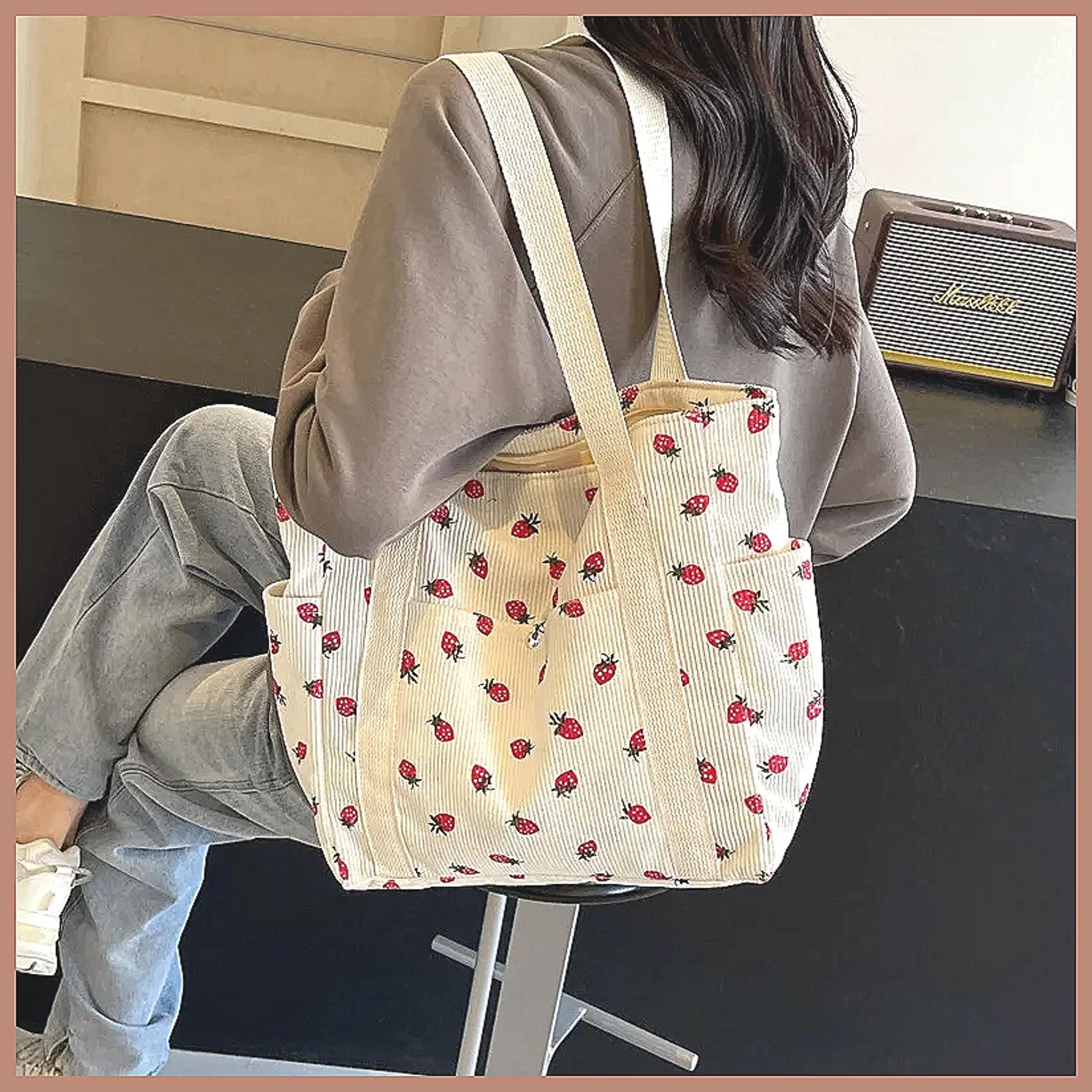 Cute Corduroy Shoulder Bag For Women Printed Underarm Purse Casual Everyday Handbag 1