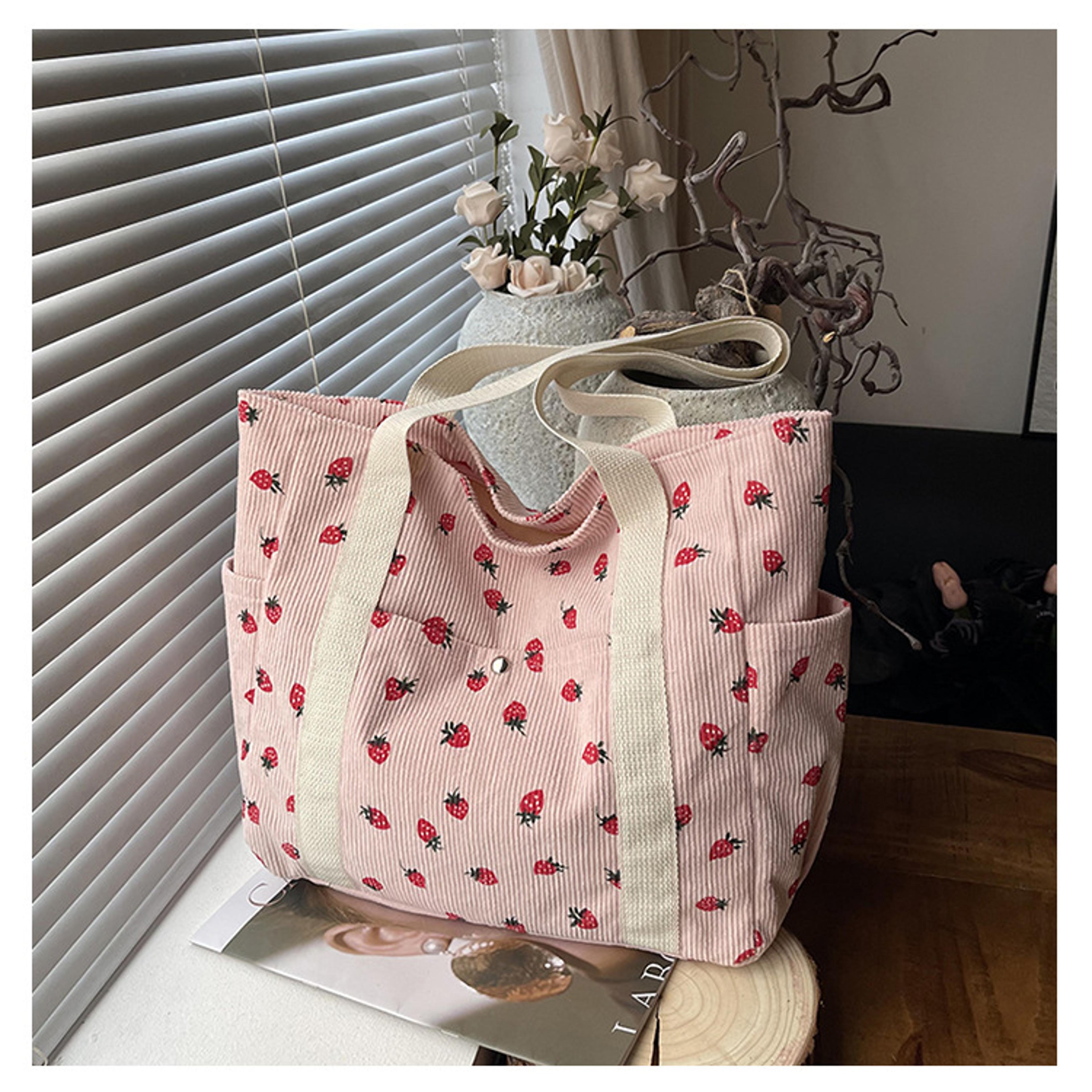 Cute Corduroy Shoulder Bag For Women Printed Underarm Purse Casual Everyday Handbag 4