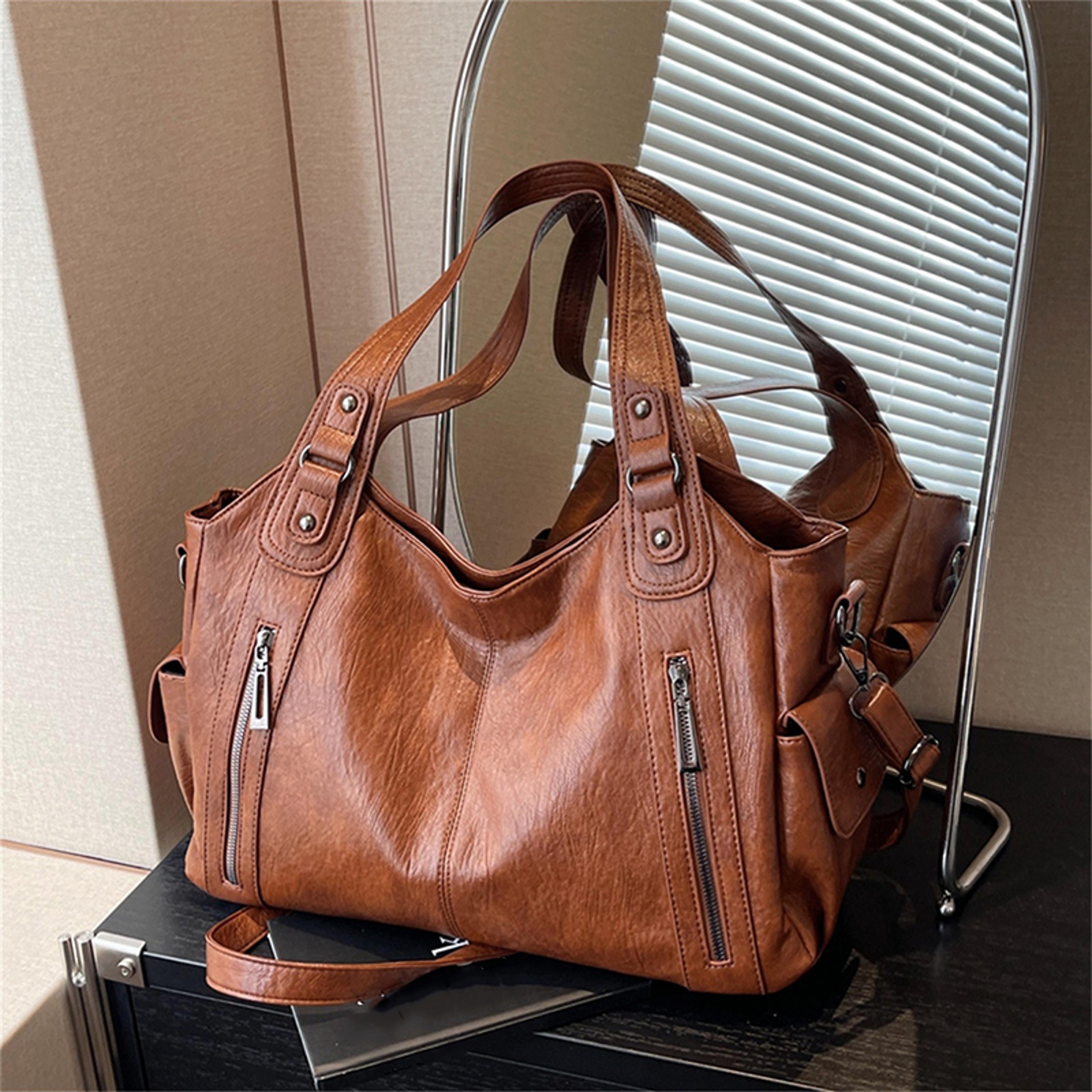 Elegant Women Shoulder Bag Color Block PU Leather Handbag With Soft Interior  Adjustable Crossbody  2