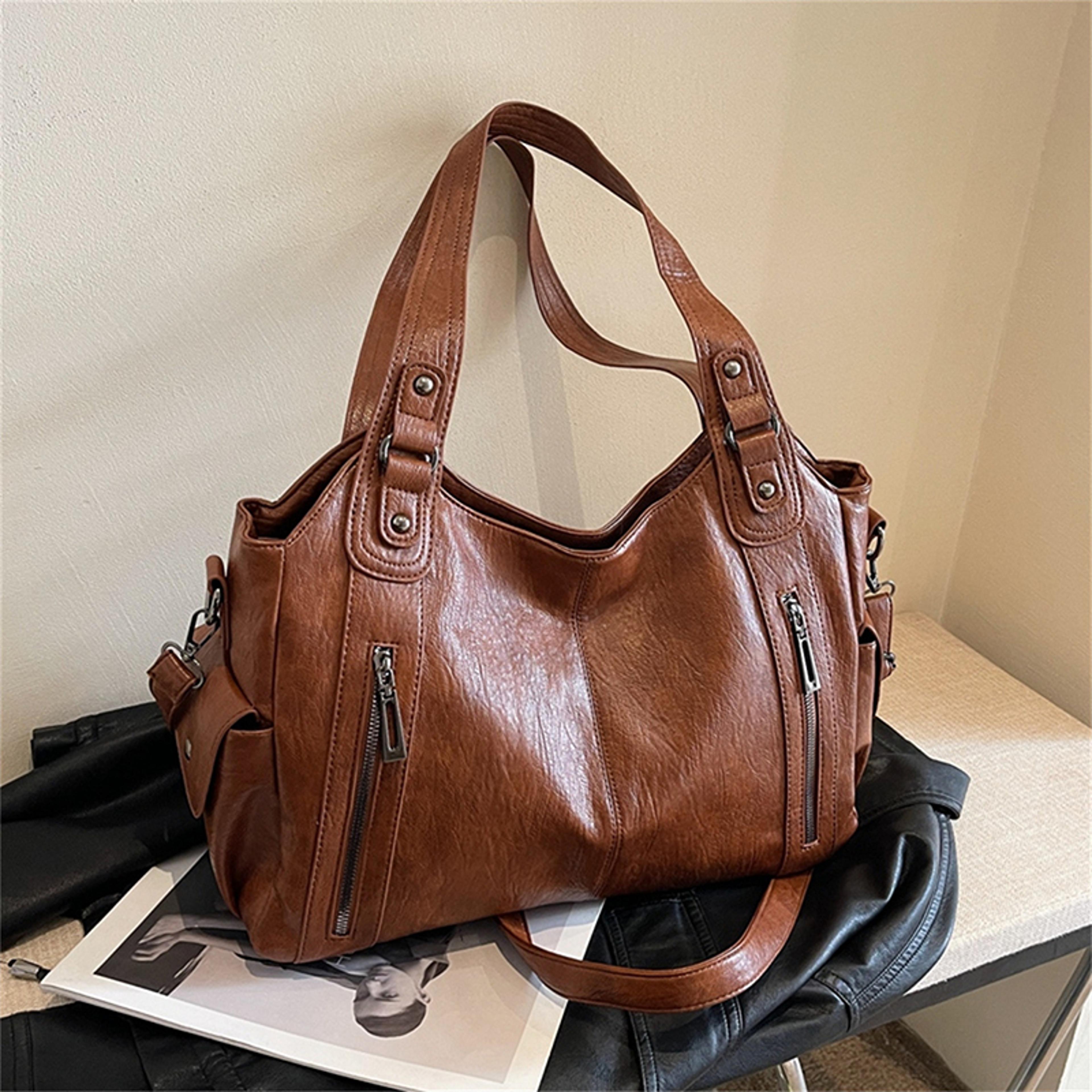 Elegant Women Shoulder Bag Color Block PU Leather Handbag With Soft Interior  Adjustable Crossbody  6