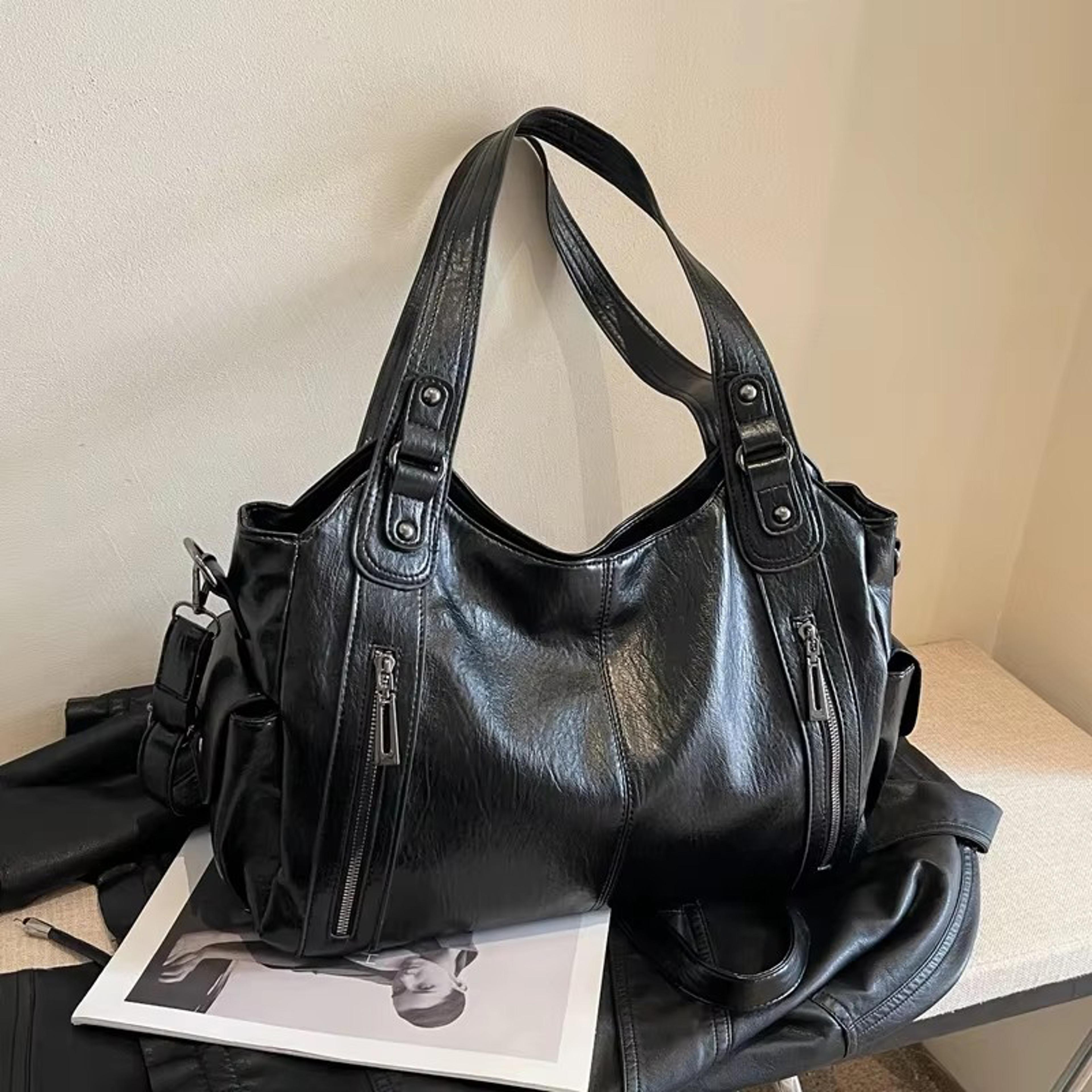 Elegant Women Shoulder Bag Color Block PU Leather Handbag With Soft Interior  Adjustable Crossbody  5
