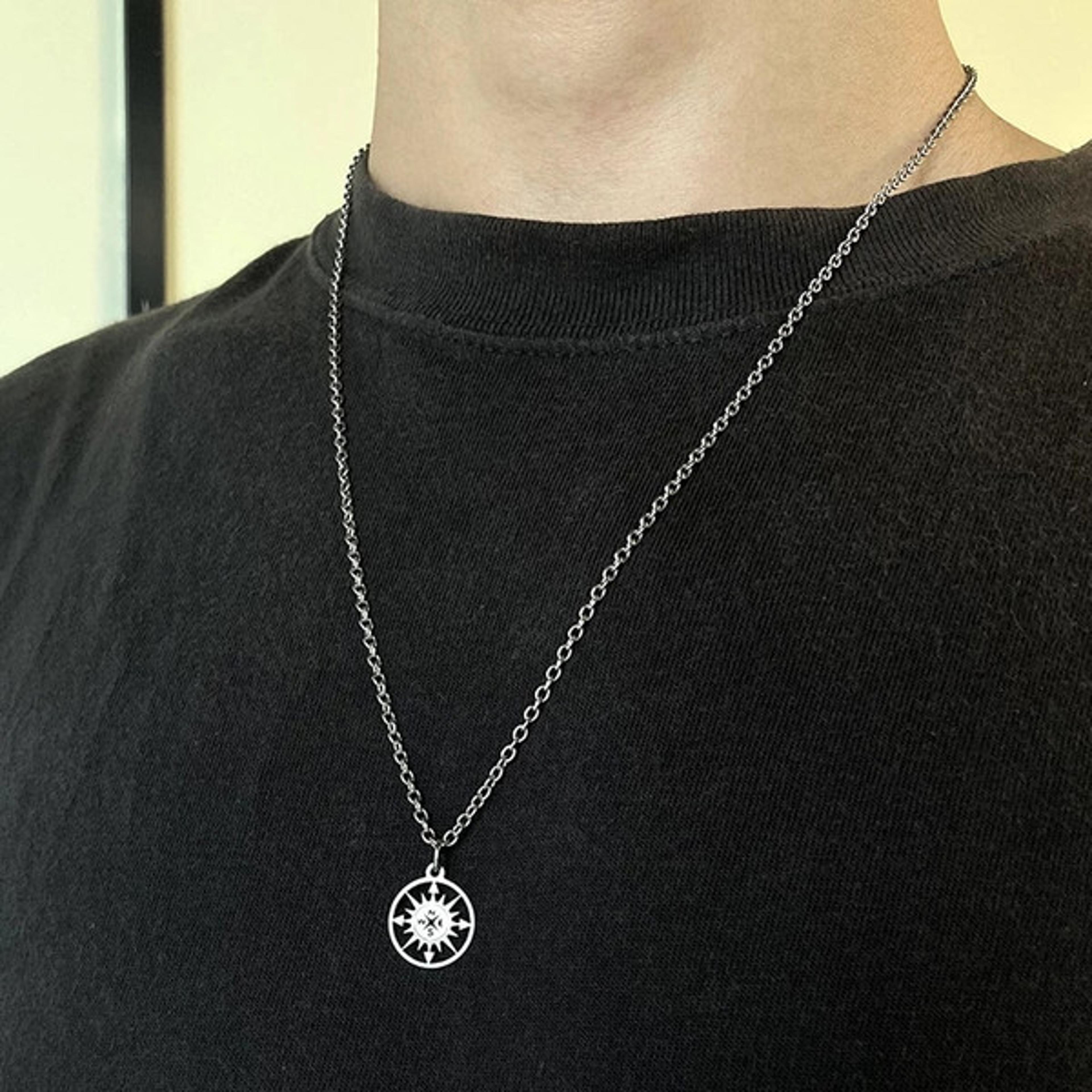 silver compass necklace for women & men