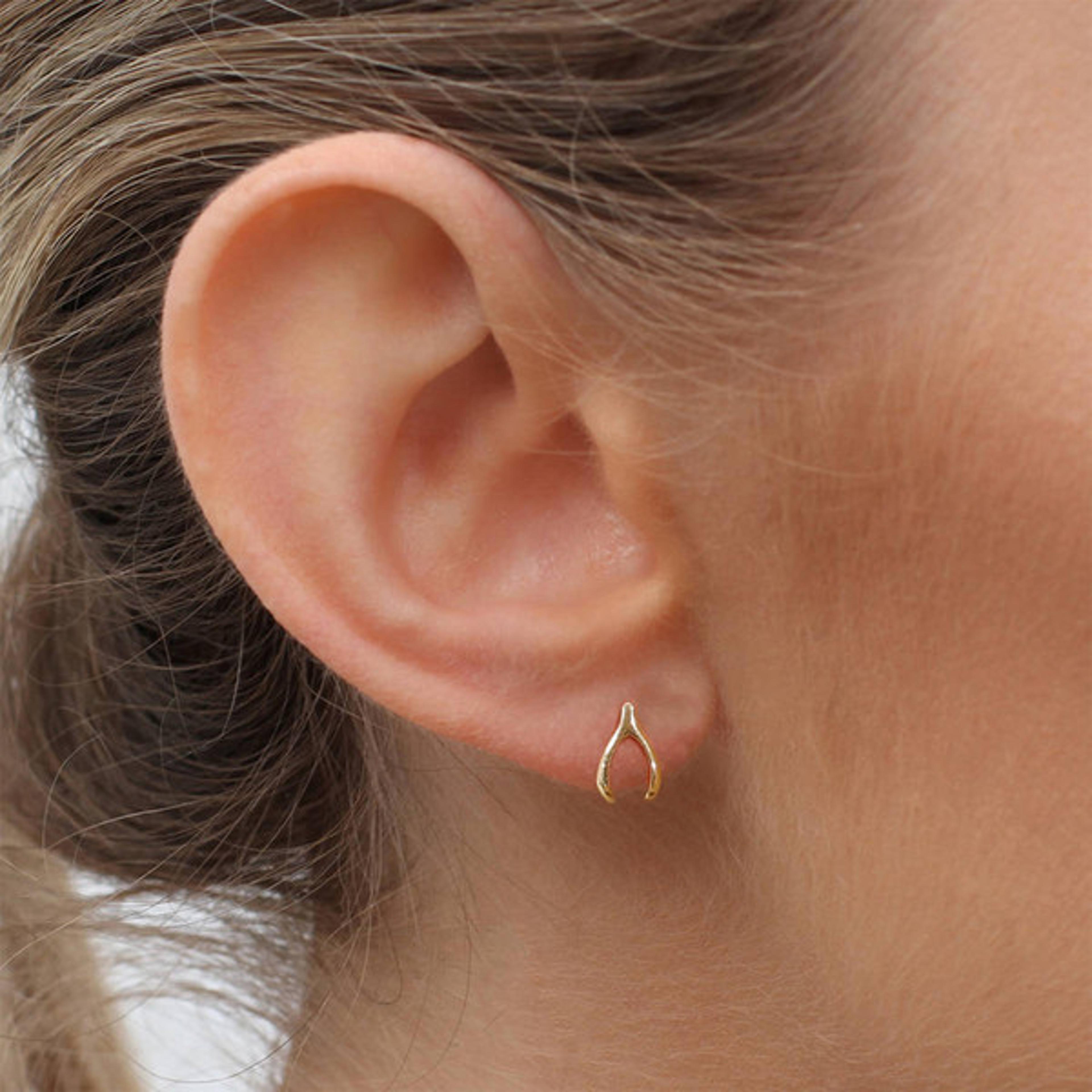 silver & gold wishbone stud earrings