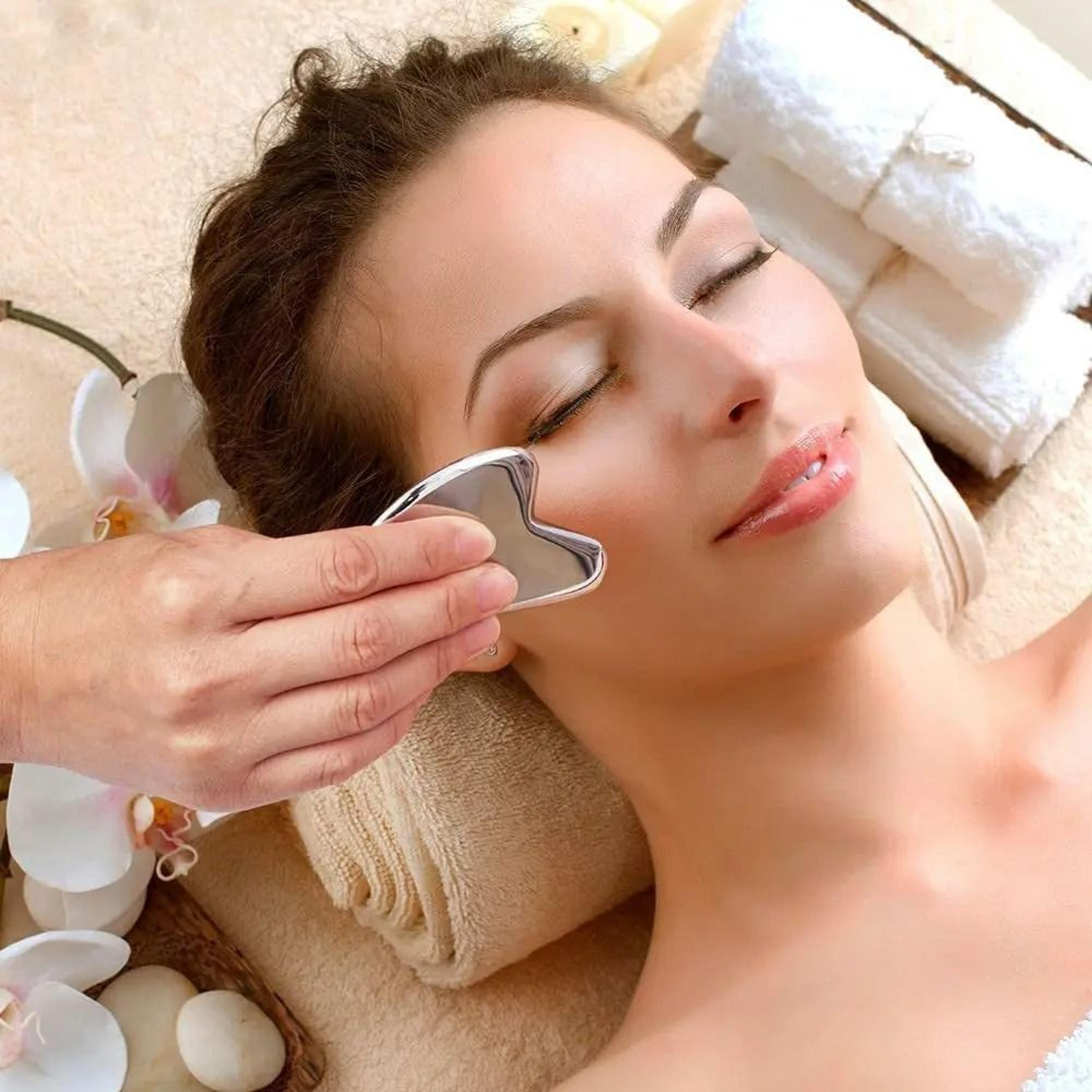 stainless steel gua sha facial massager tool for face neck and body care
