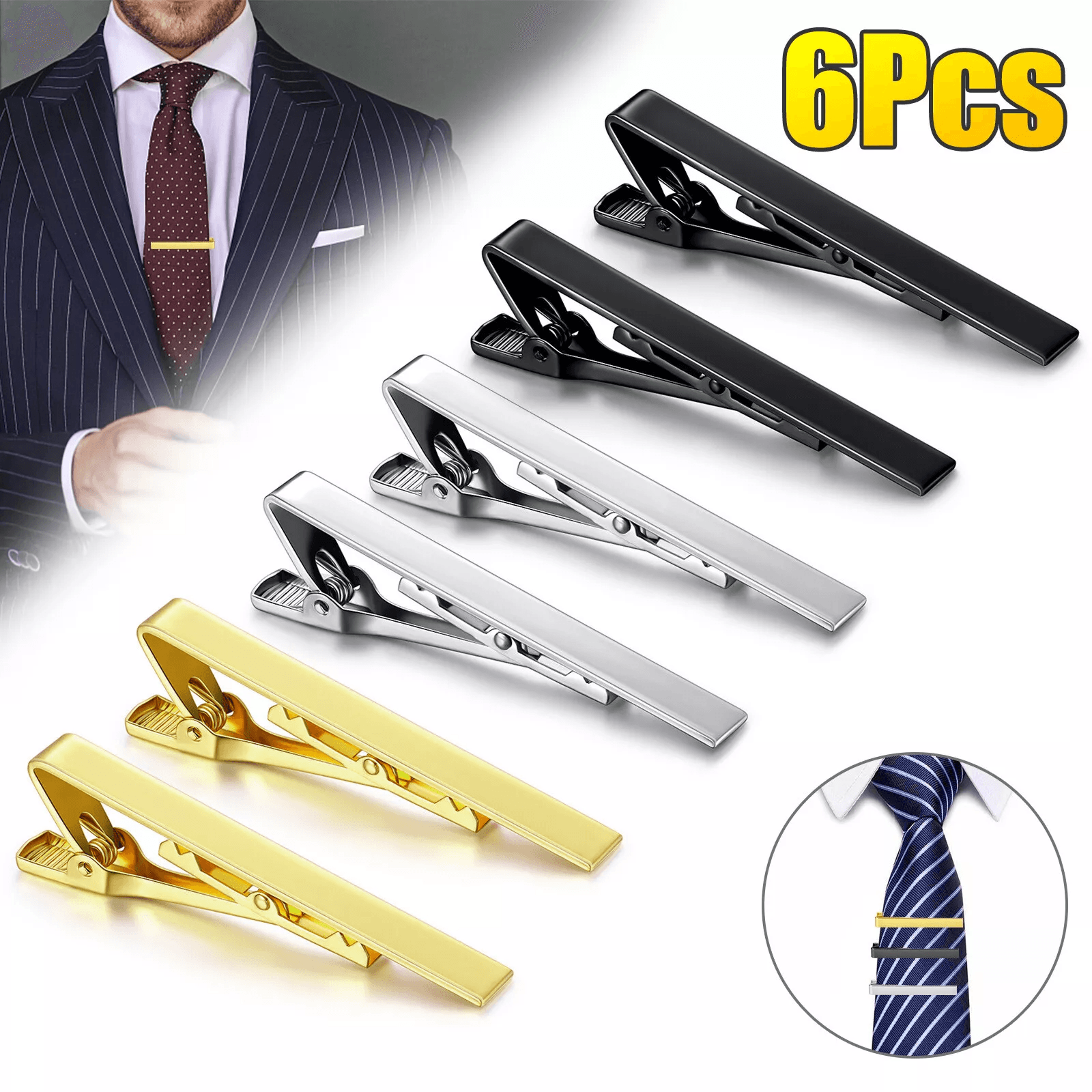 elegant tie clips for men, metal necktie bar pinch clasps, wedding & party gift set