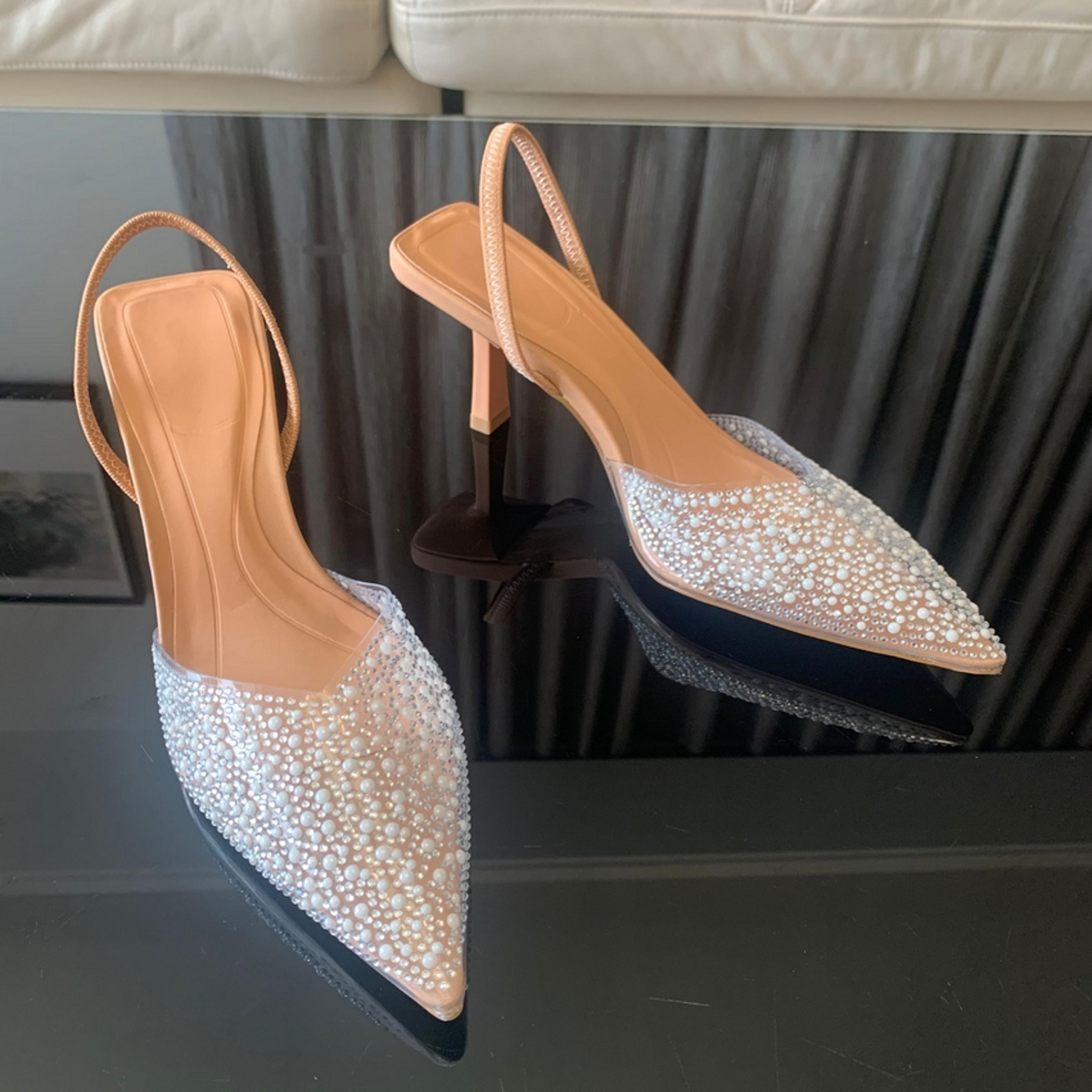 pearl slingback heels for women pointed toe elegant summer high heel pumps