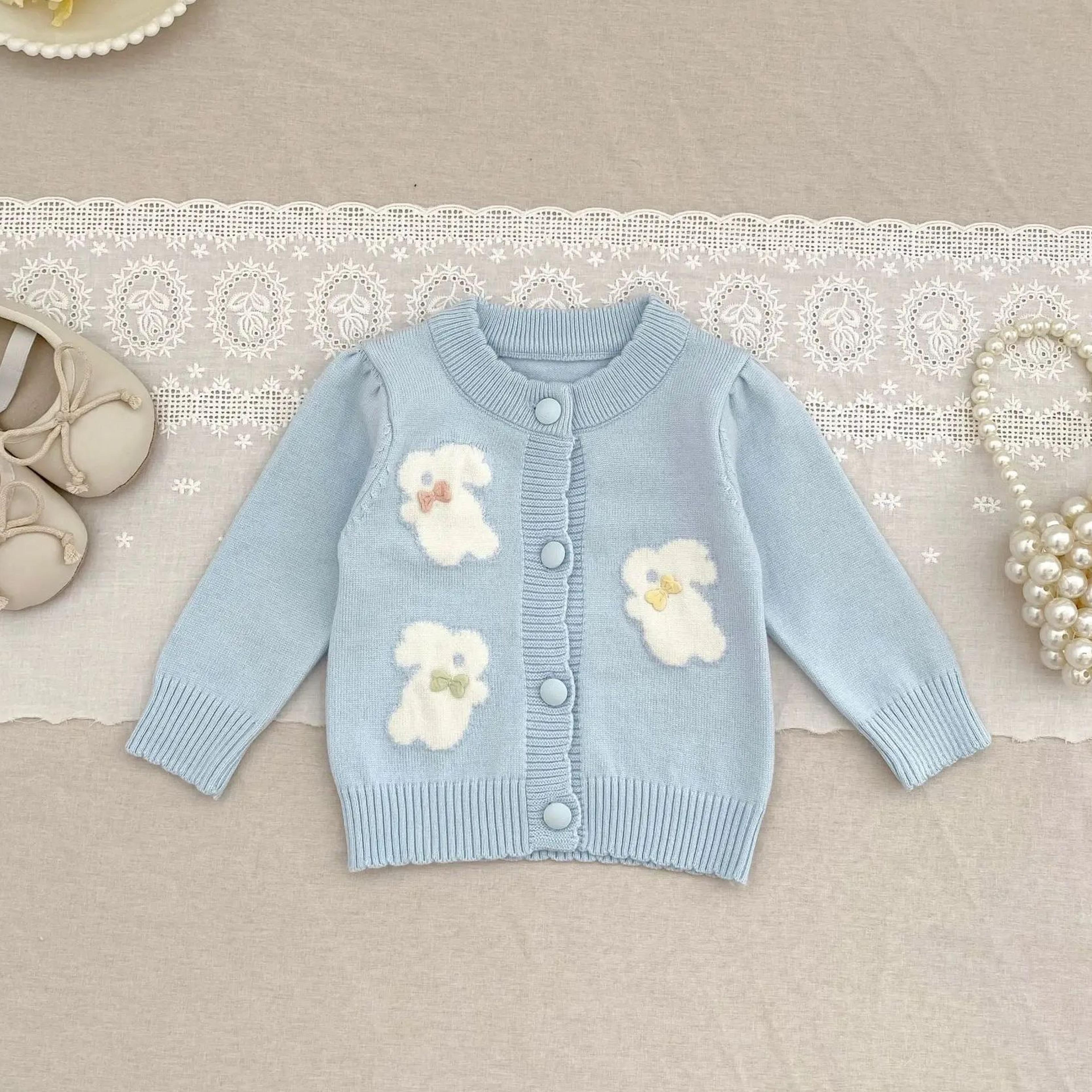 soft cotton infant jacket 0-2y baby knitwear, autumn winter baby knit cardigan, korean style rabbit sweater
