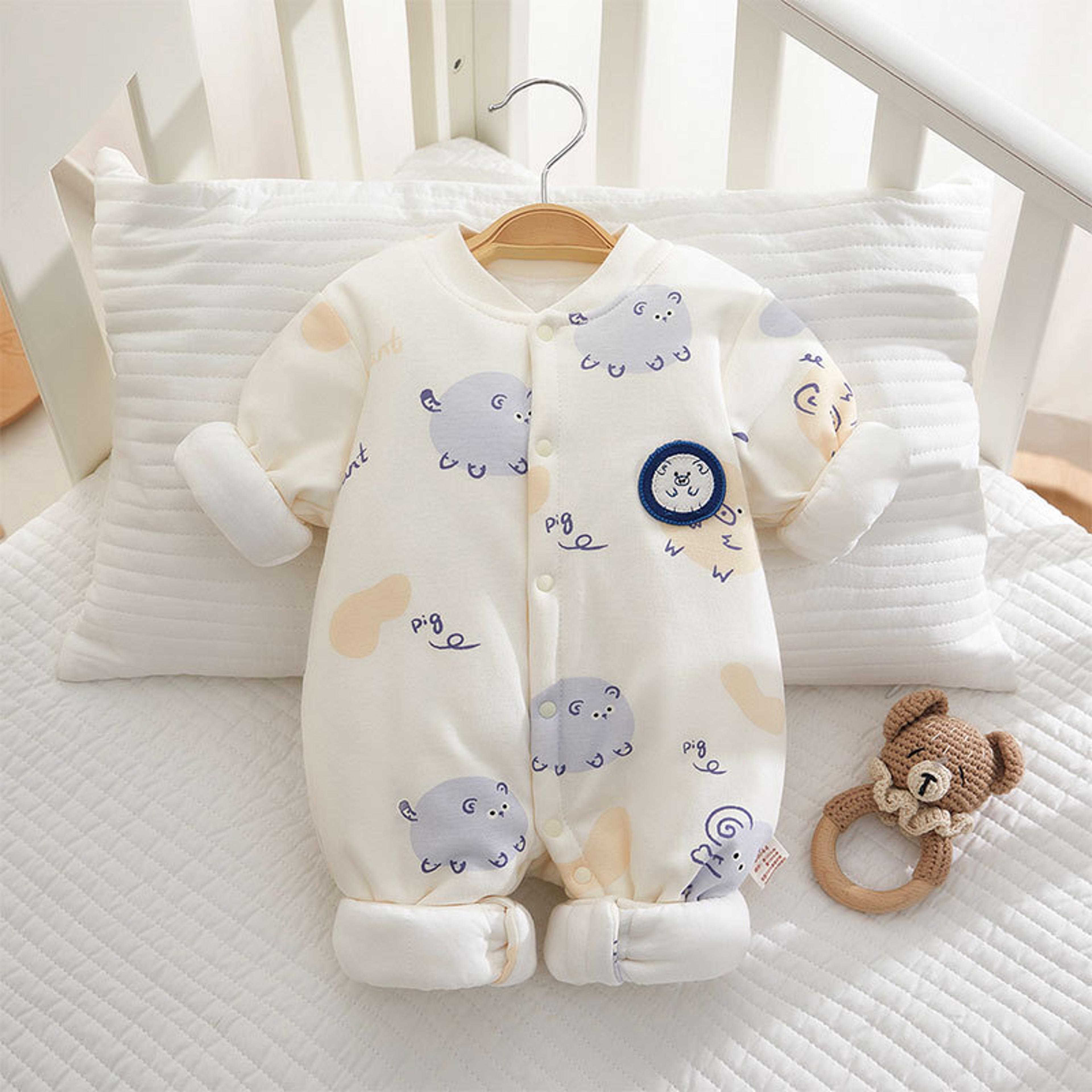 Somenie Newborn Baby Onesie Thickened Winter Pure Cotton Bodysuit Warm Cotton Cute Printed Outfit F 3