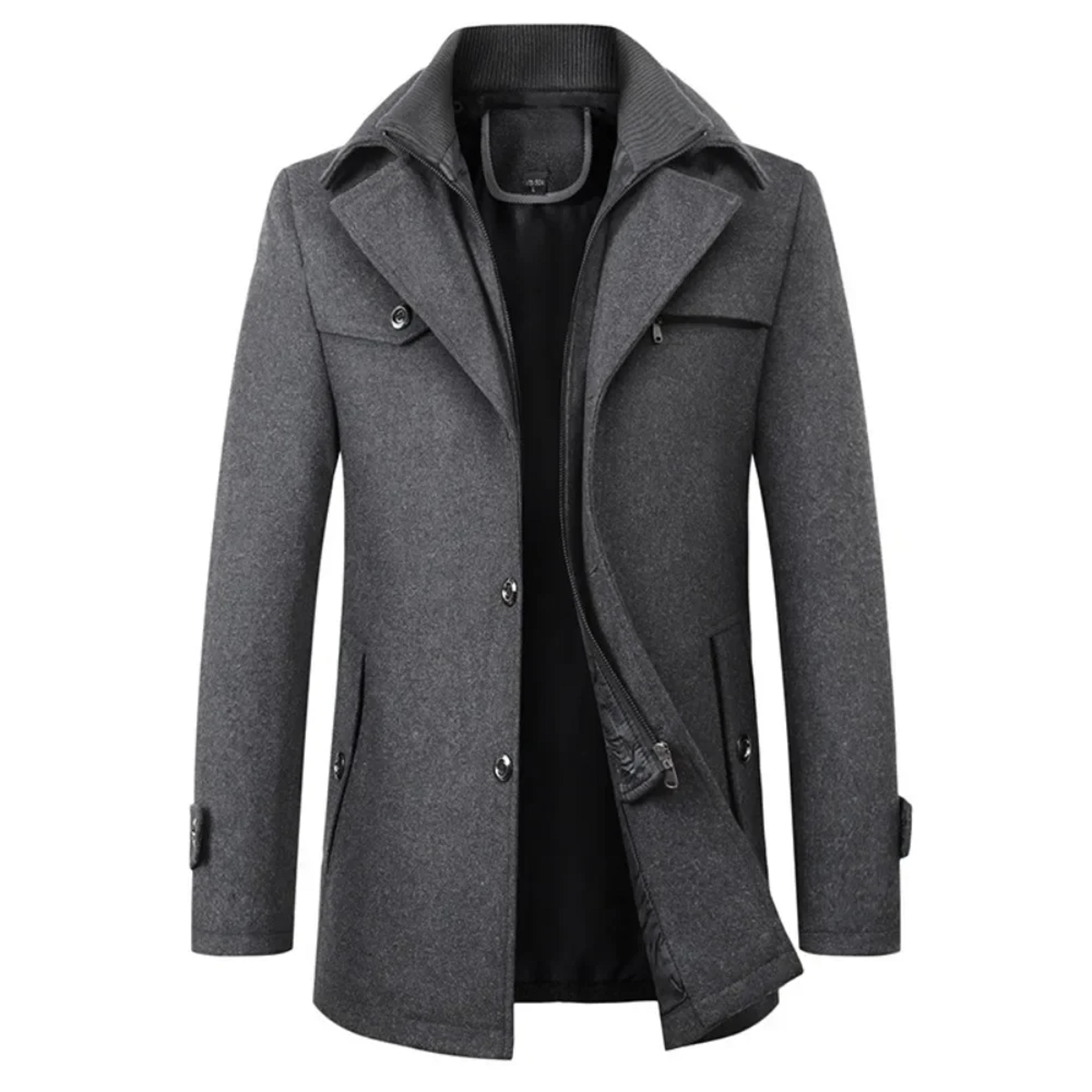 mens woolen pea coat 2023 autumn winter, double collar overcoat for men, stylish warm menswear trench coat