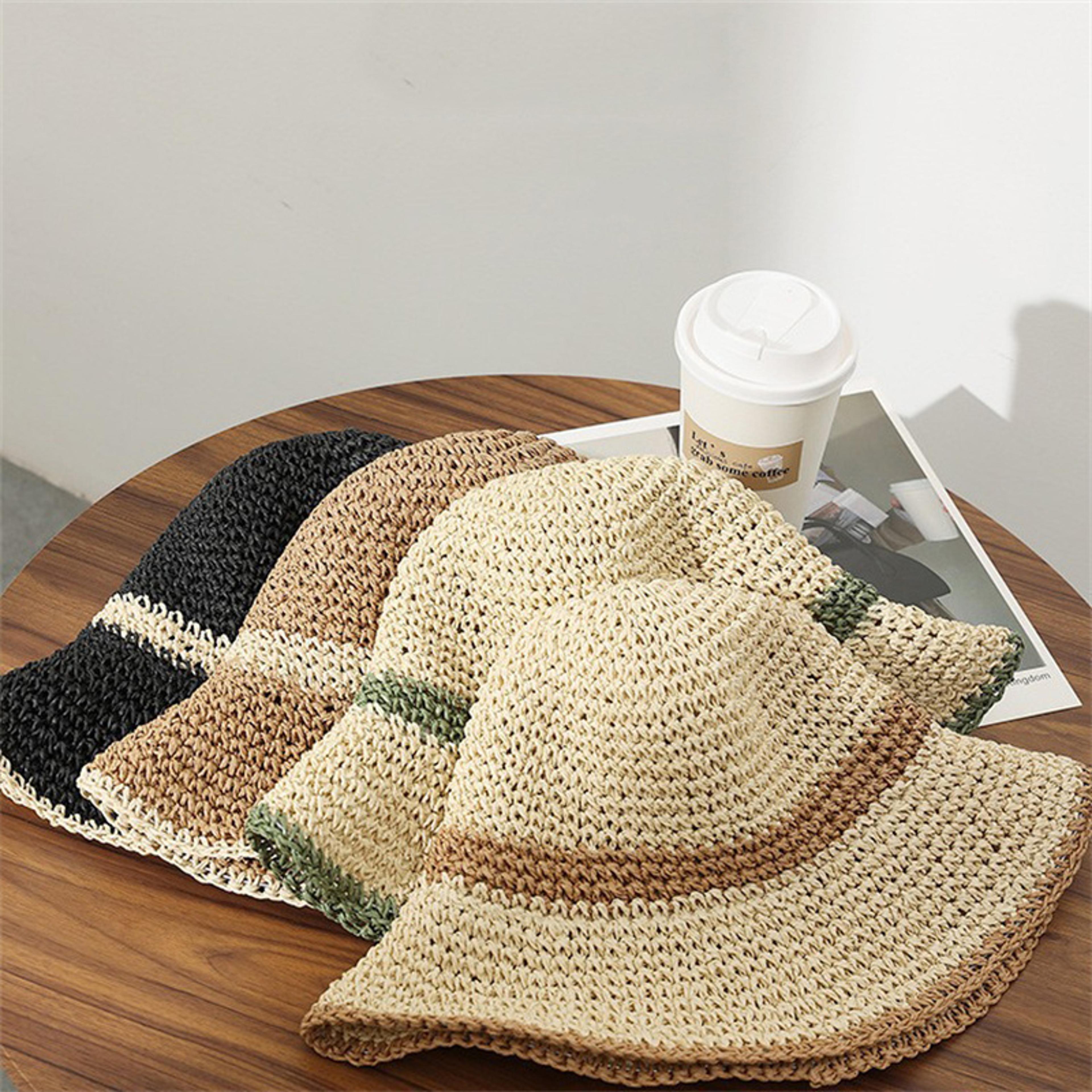 wavy brim straw beach hat: foldable wide brim sun hat for women