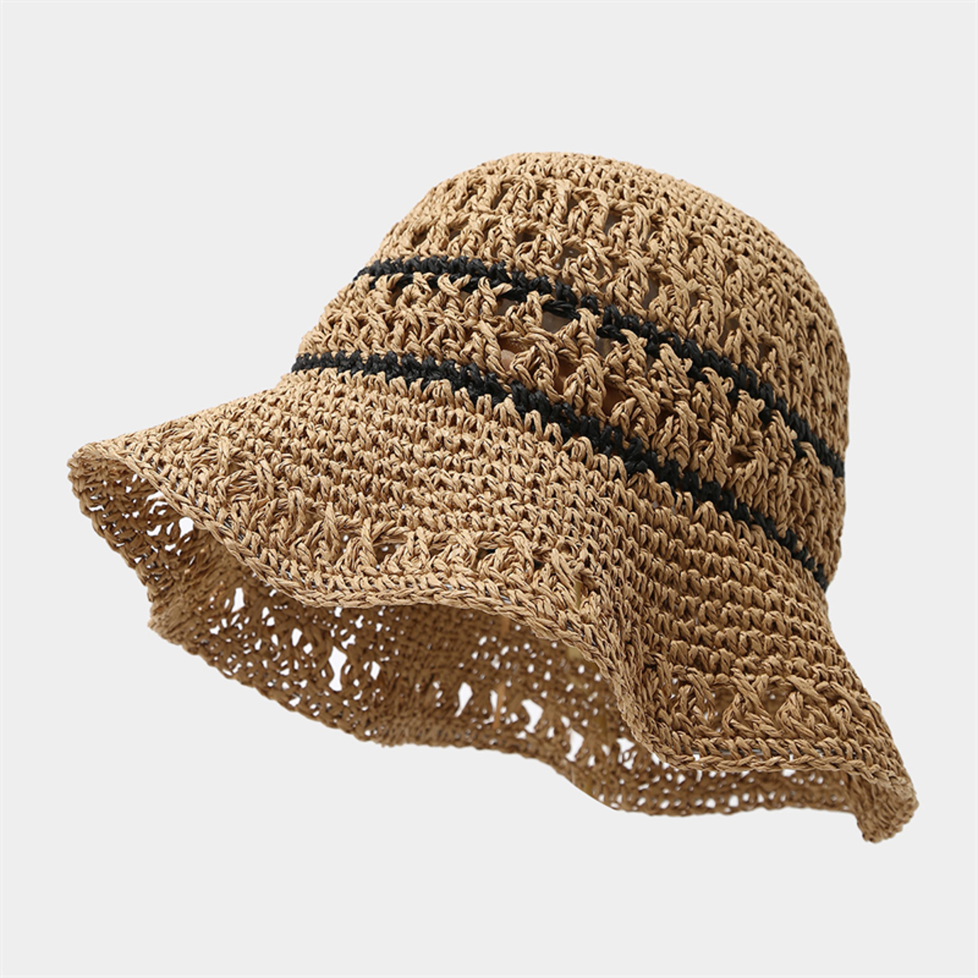 Womens Straw Bucket Hat Breathable Wide Brim Sunshade For Beach Travel 6