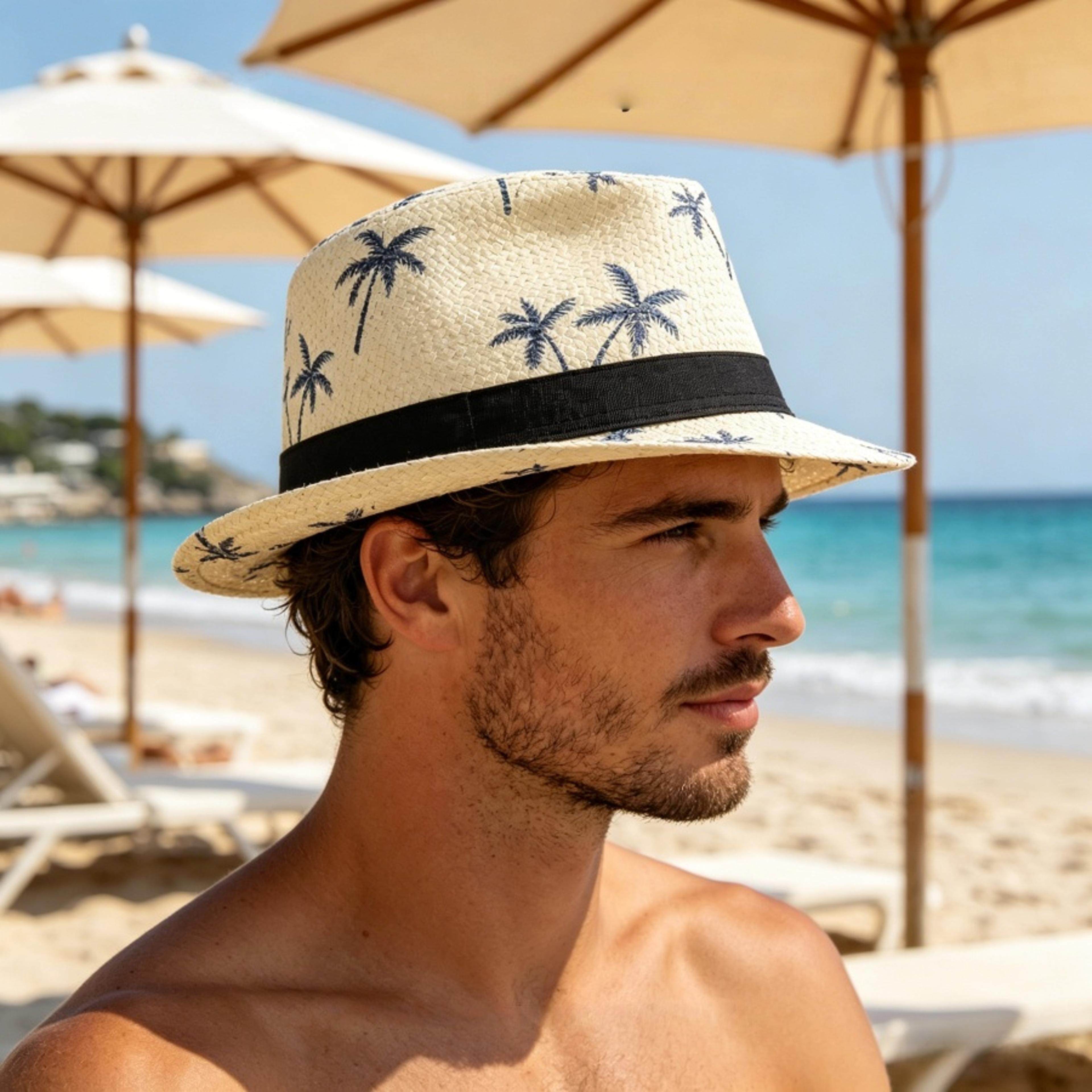 Coconut Tree Print Straw Jazz Hat For Men 2