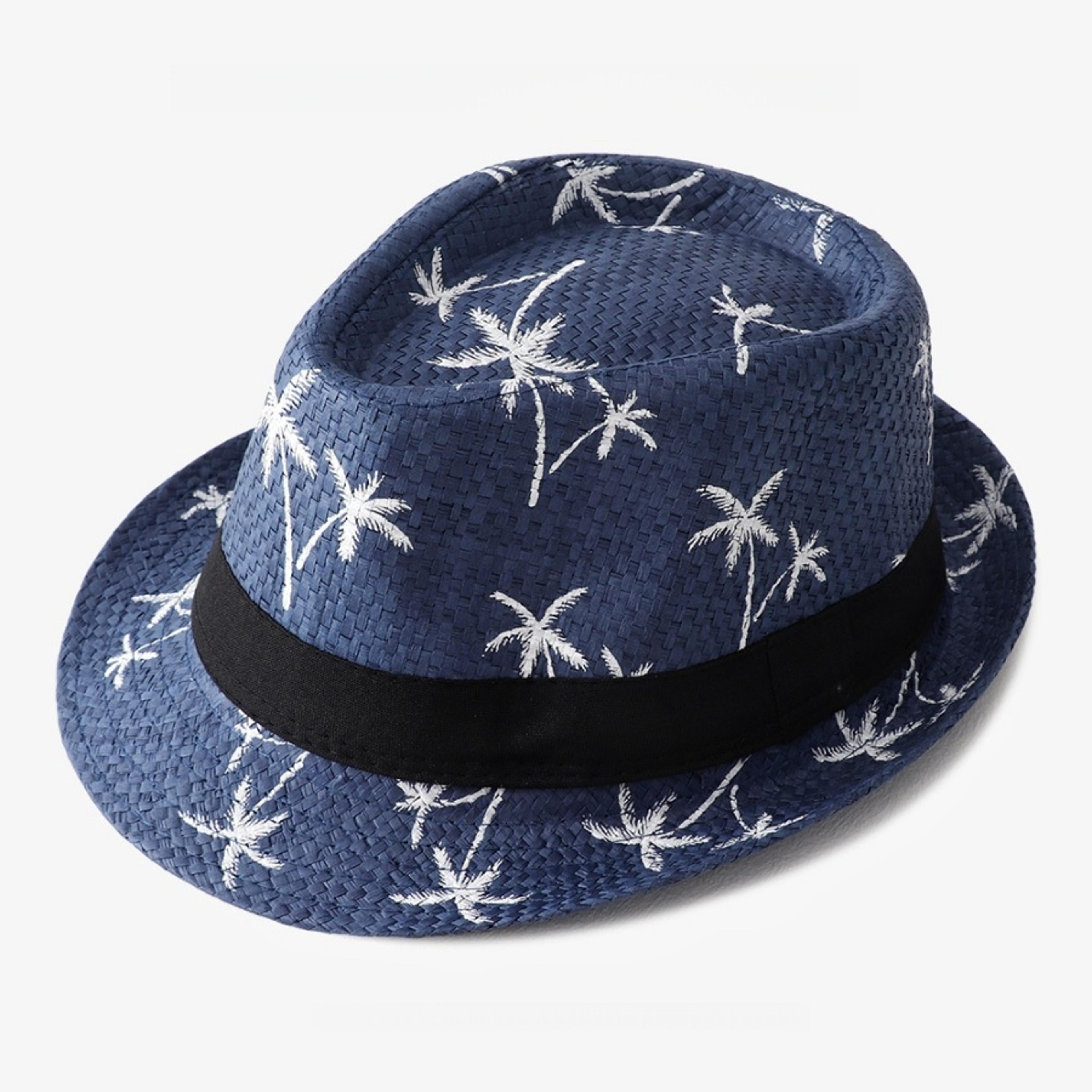 Coconut Tree Print Straw Jazz Hat For Men 4