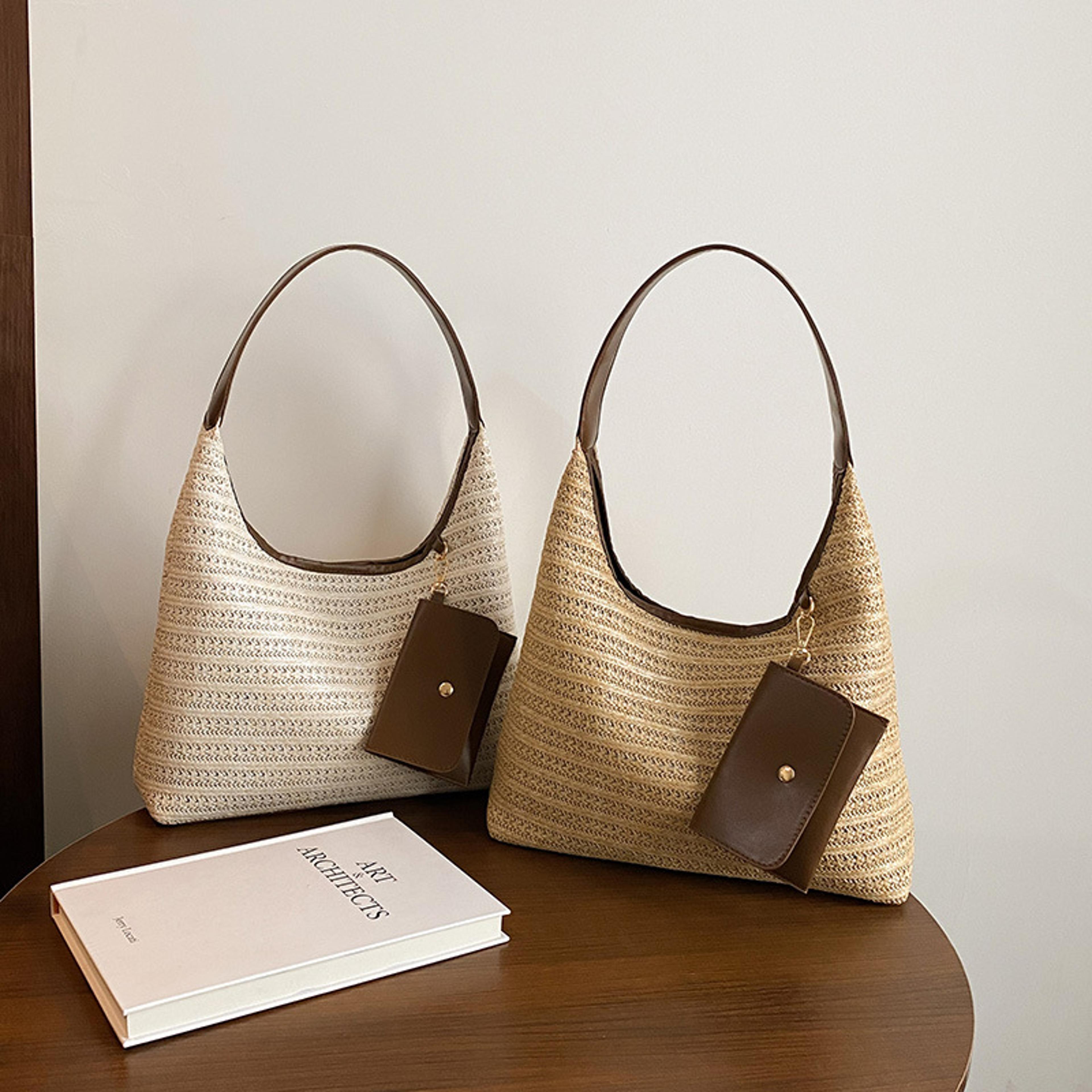 trendy large capacity straw woven tote bag