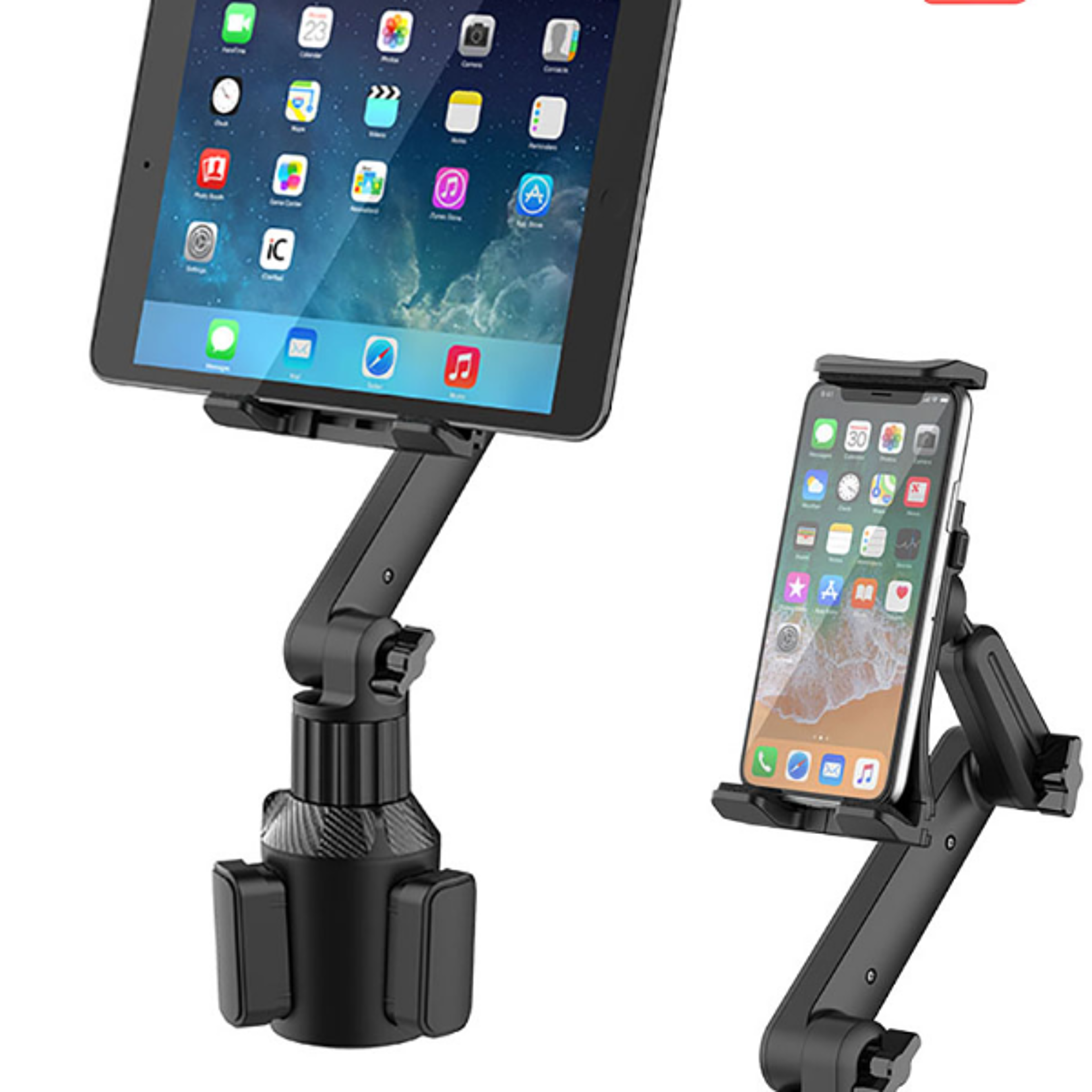 adjustable tablet car mount holder, cup holder base for tablets in car with heavy duty design
