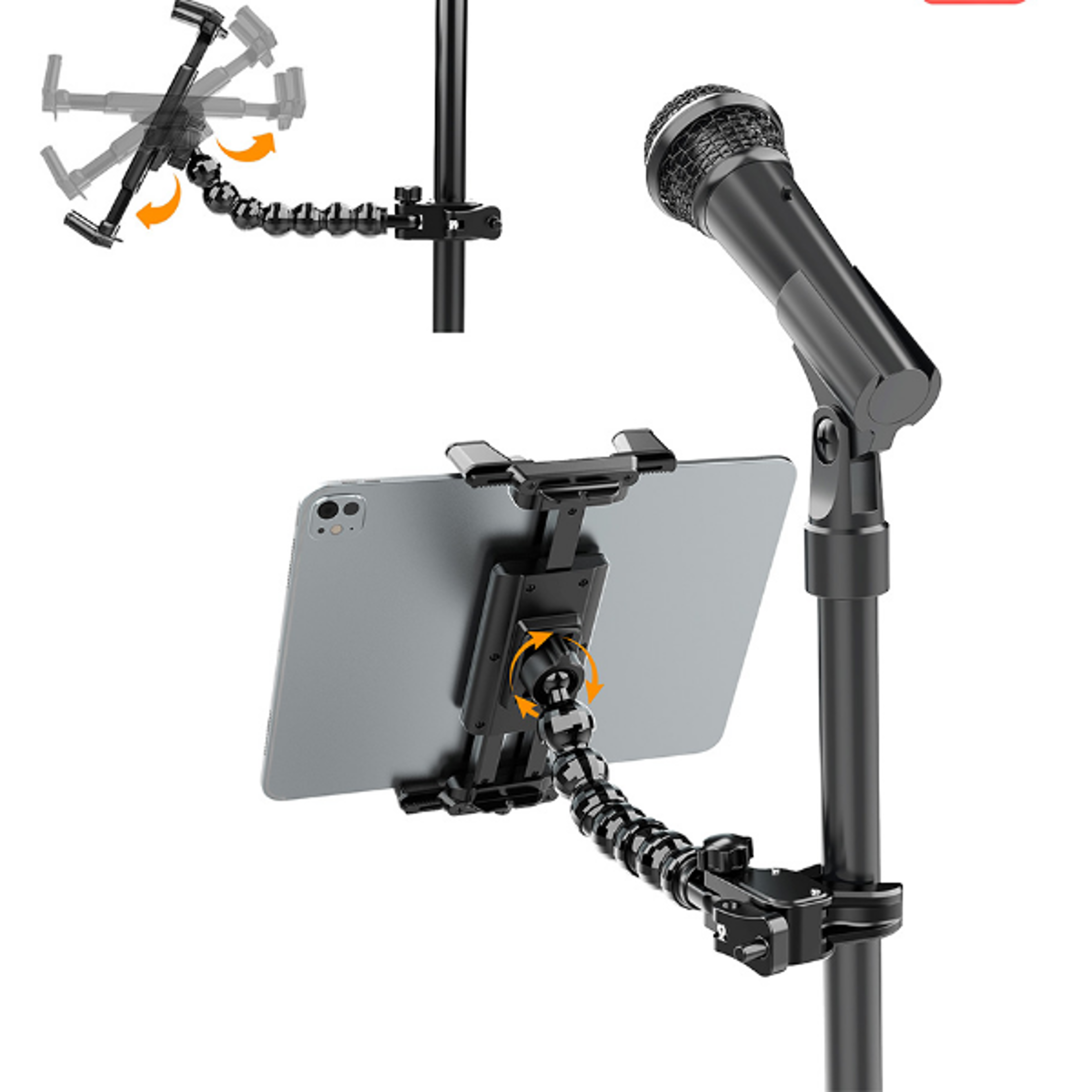 music stand, flexible microphone and tablet stand, universal compatibility
