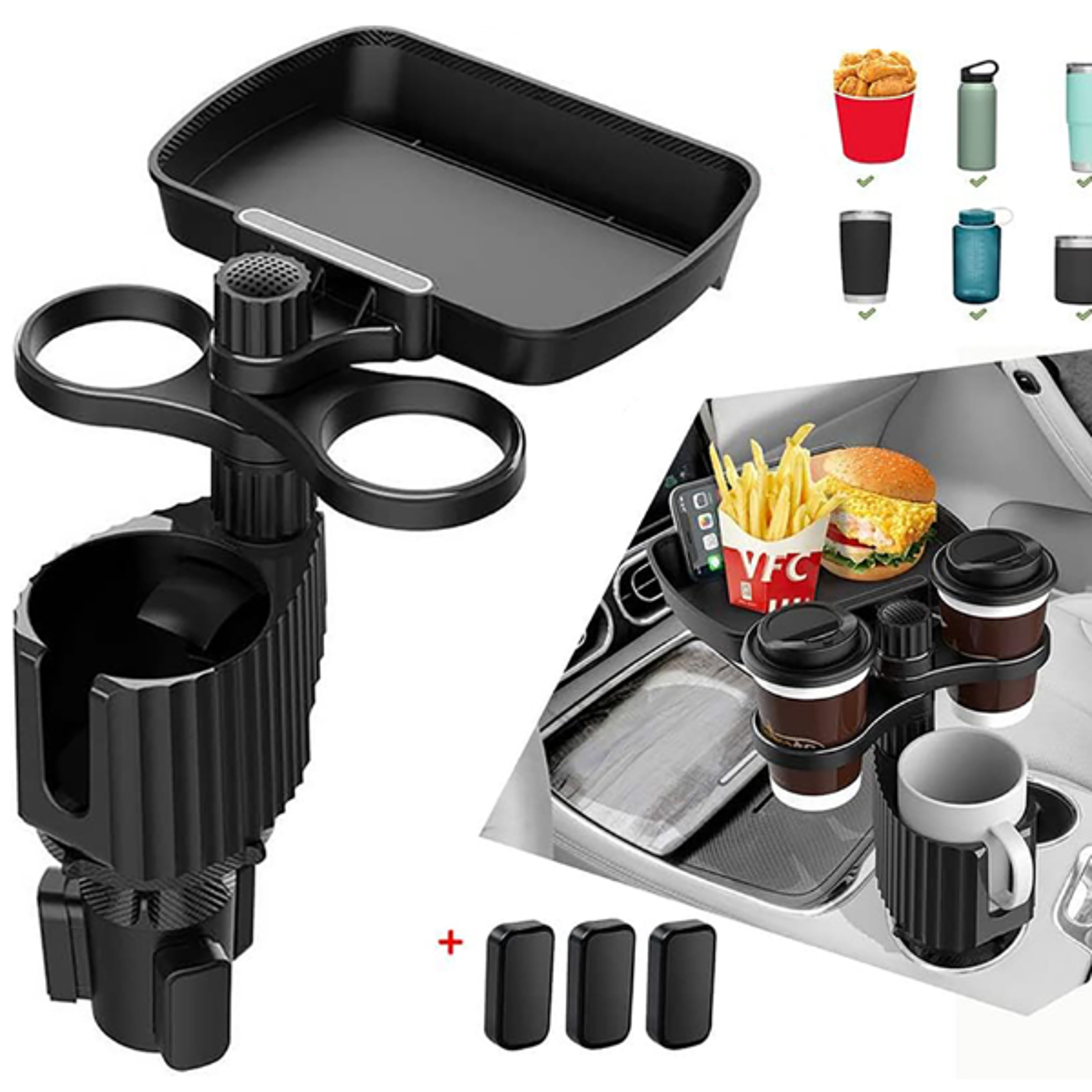 detachable car cup holder tray, car cup holder expander tray, car food trays for eating, cup holder tray table for car