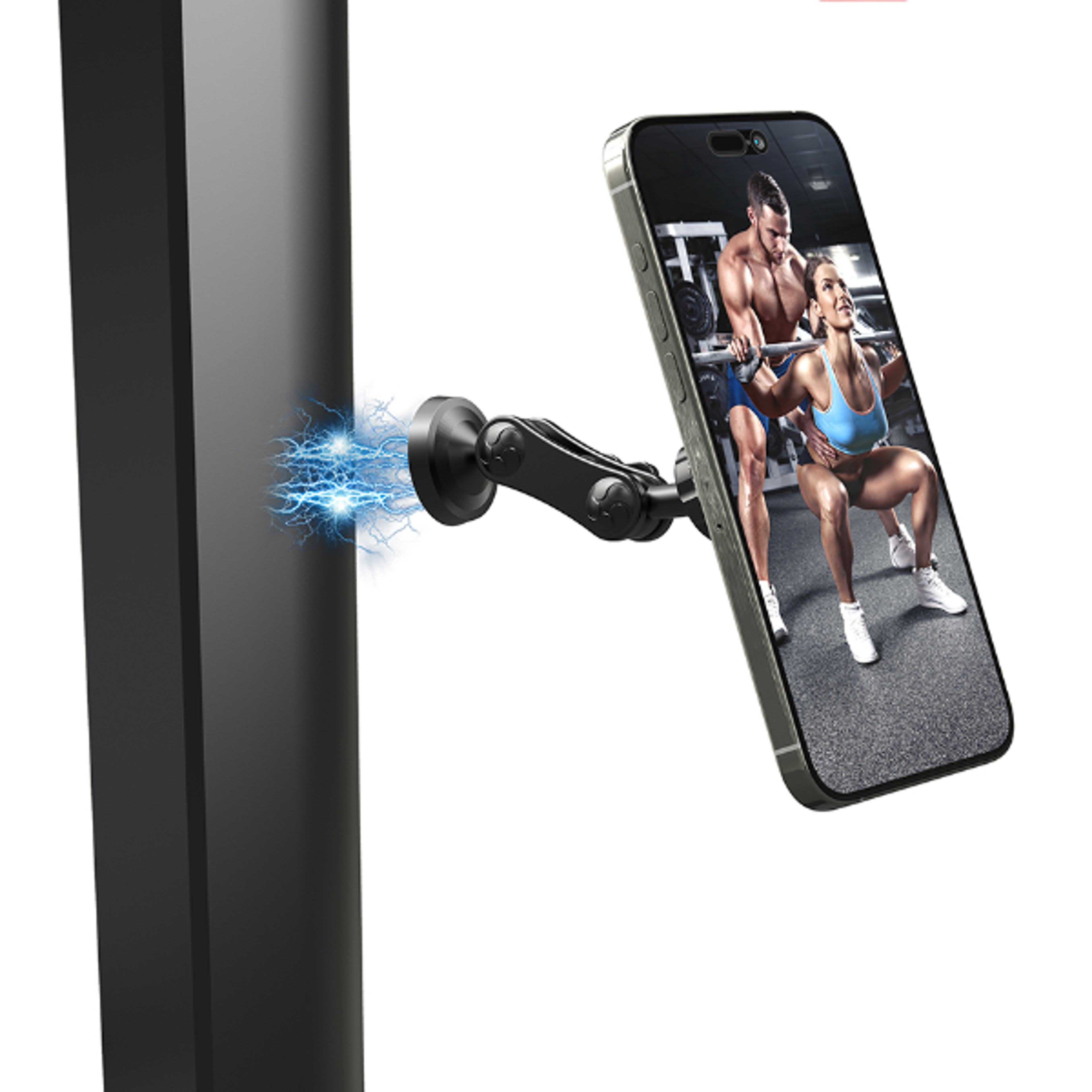 adjustable dual ballhead magic arm phone mount, magnetic base for any ferrous metal surface