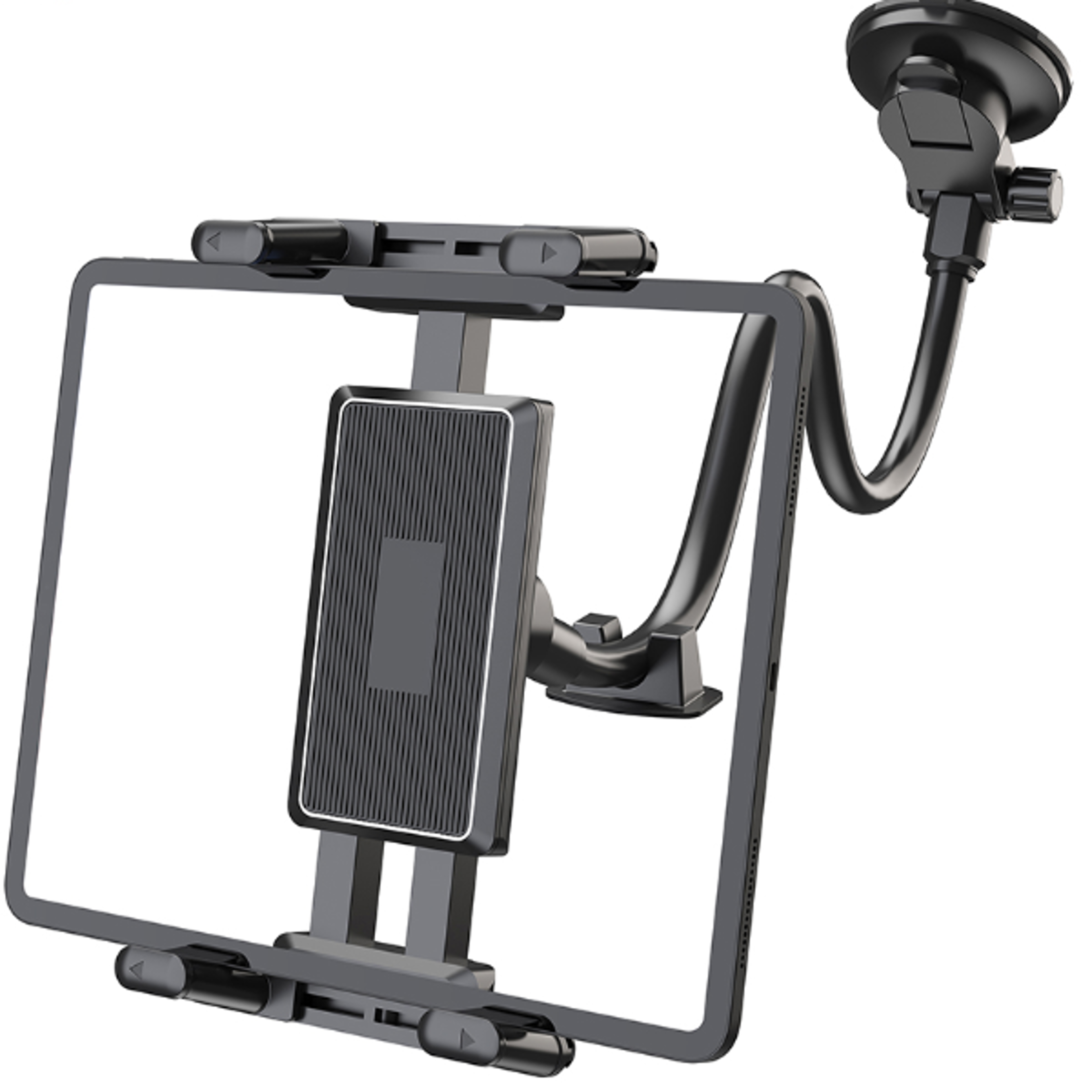 car dashboard tablet holder, suction cup mount for all tablet and phone devices, large clamp windshield mount