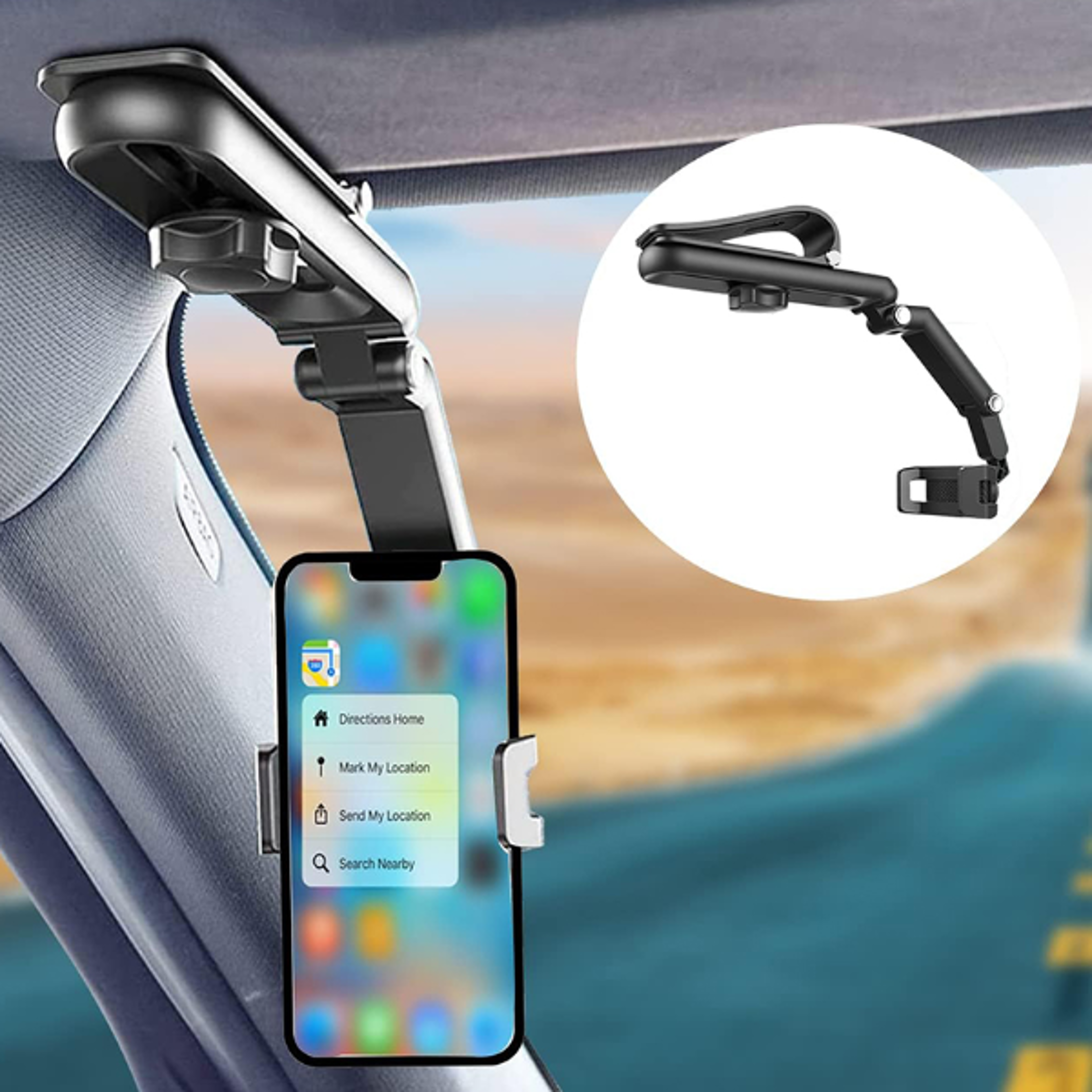 multifunctional rotating sun visor phone holder for car, cell phone mount for iphone, samsung, android