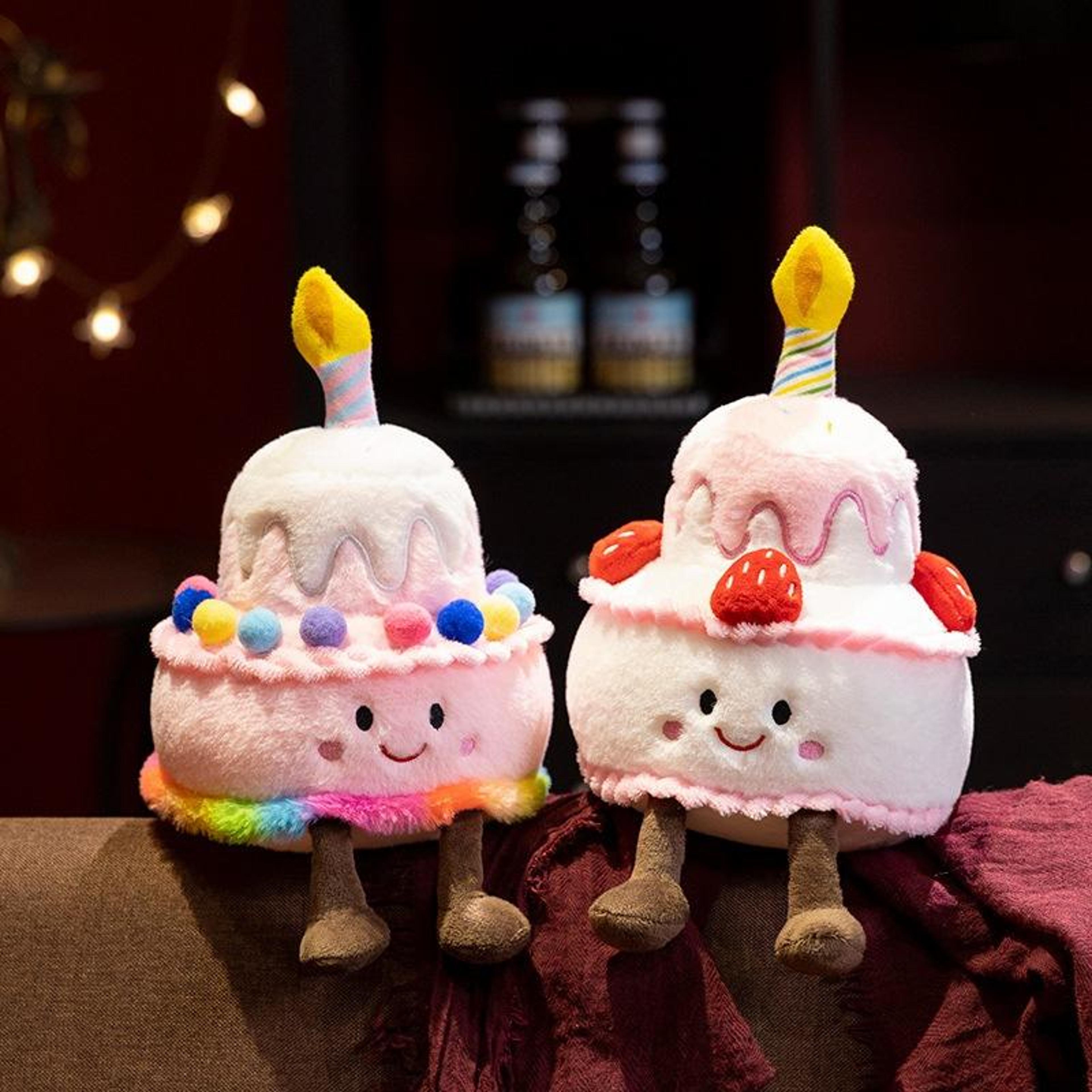 handmade pink strawberry cake plush toy, cute cotton candy birthday gift for girls