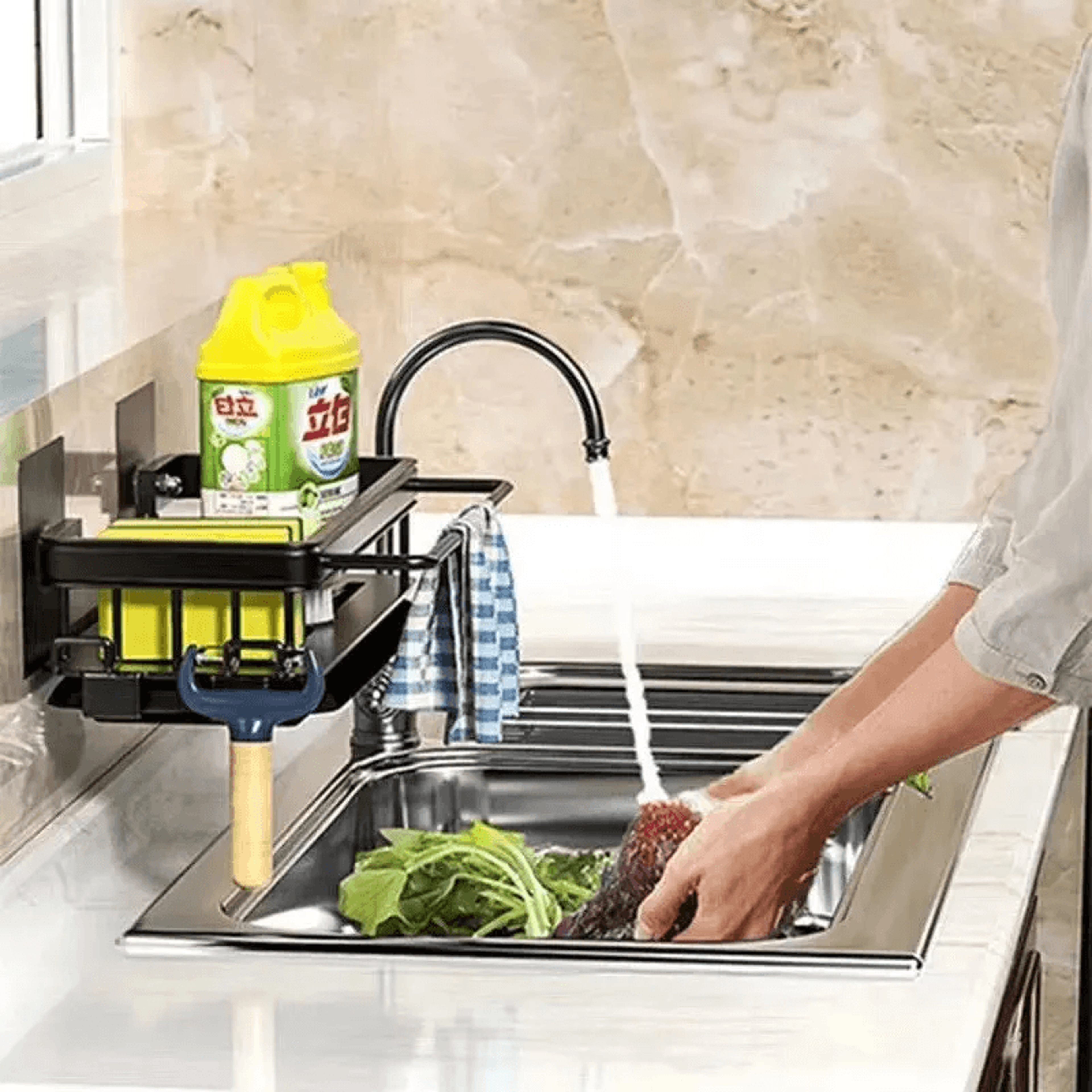 kitchen sink drain rack organizer – aluminum soap holder & sponge storage