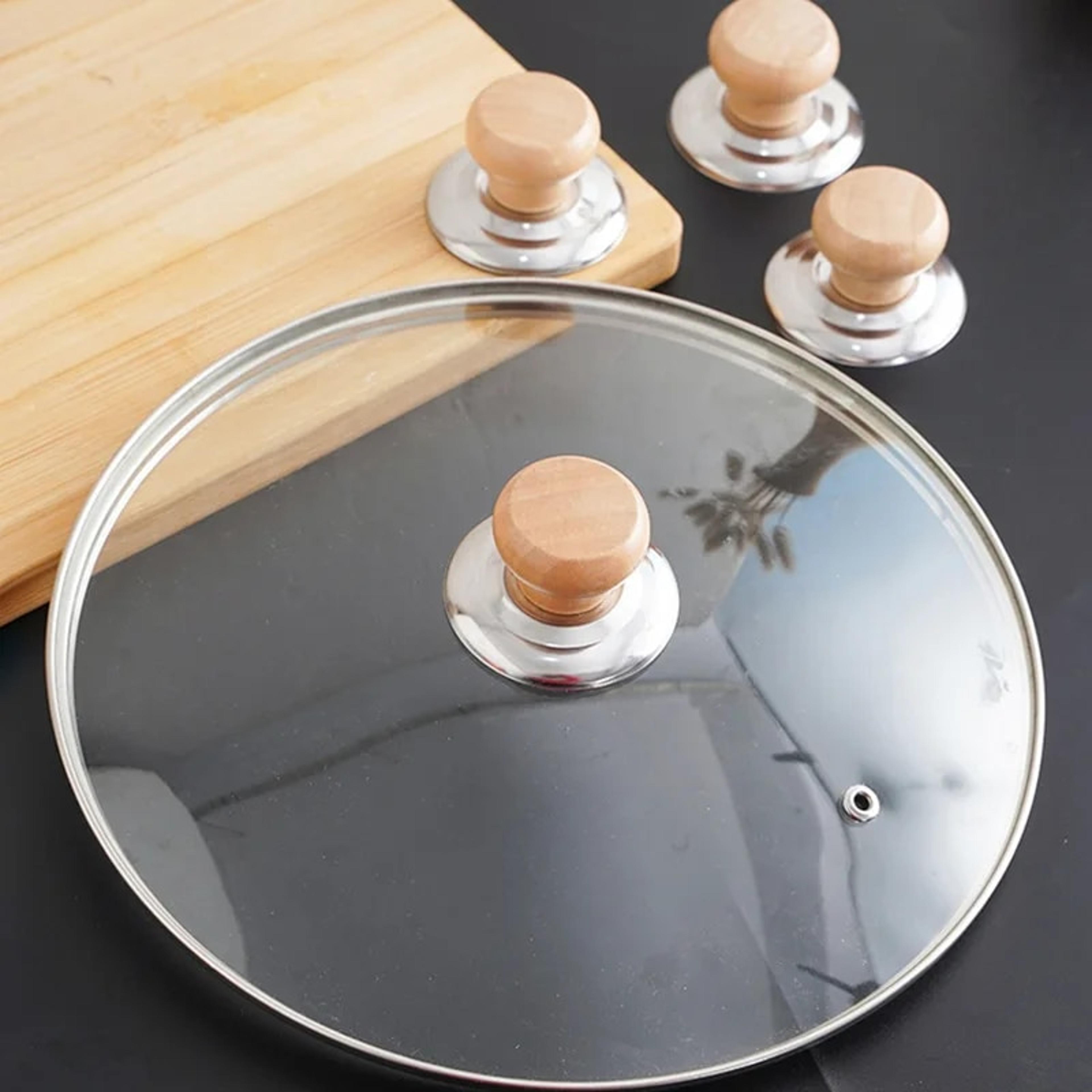 solid wood lid handle stainless steel pot twist cap - anti-scalding round wooden handle for kitchenware