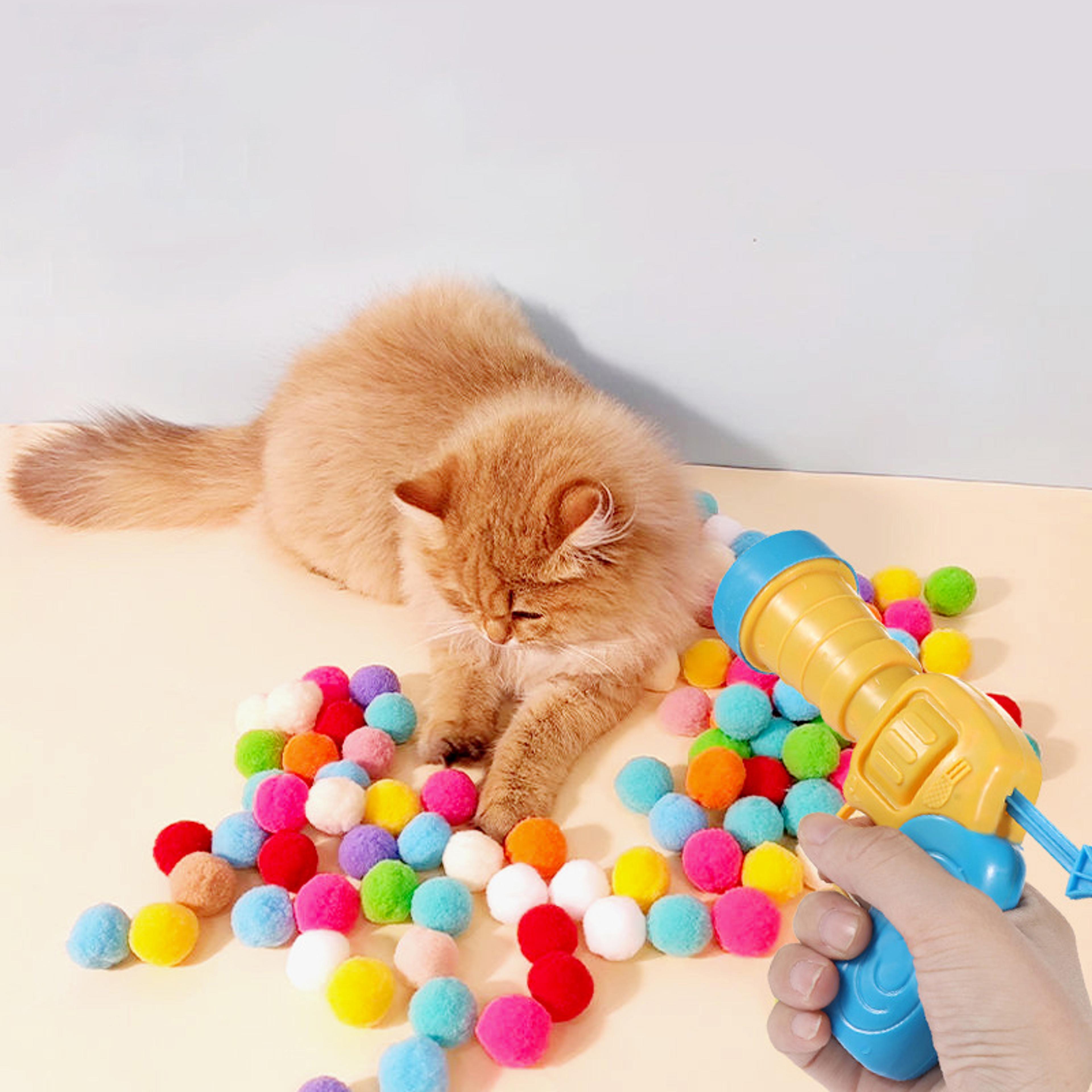 interactive cat toy gun with plush ball - silent shooting game for pets