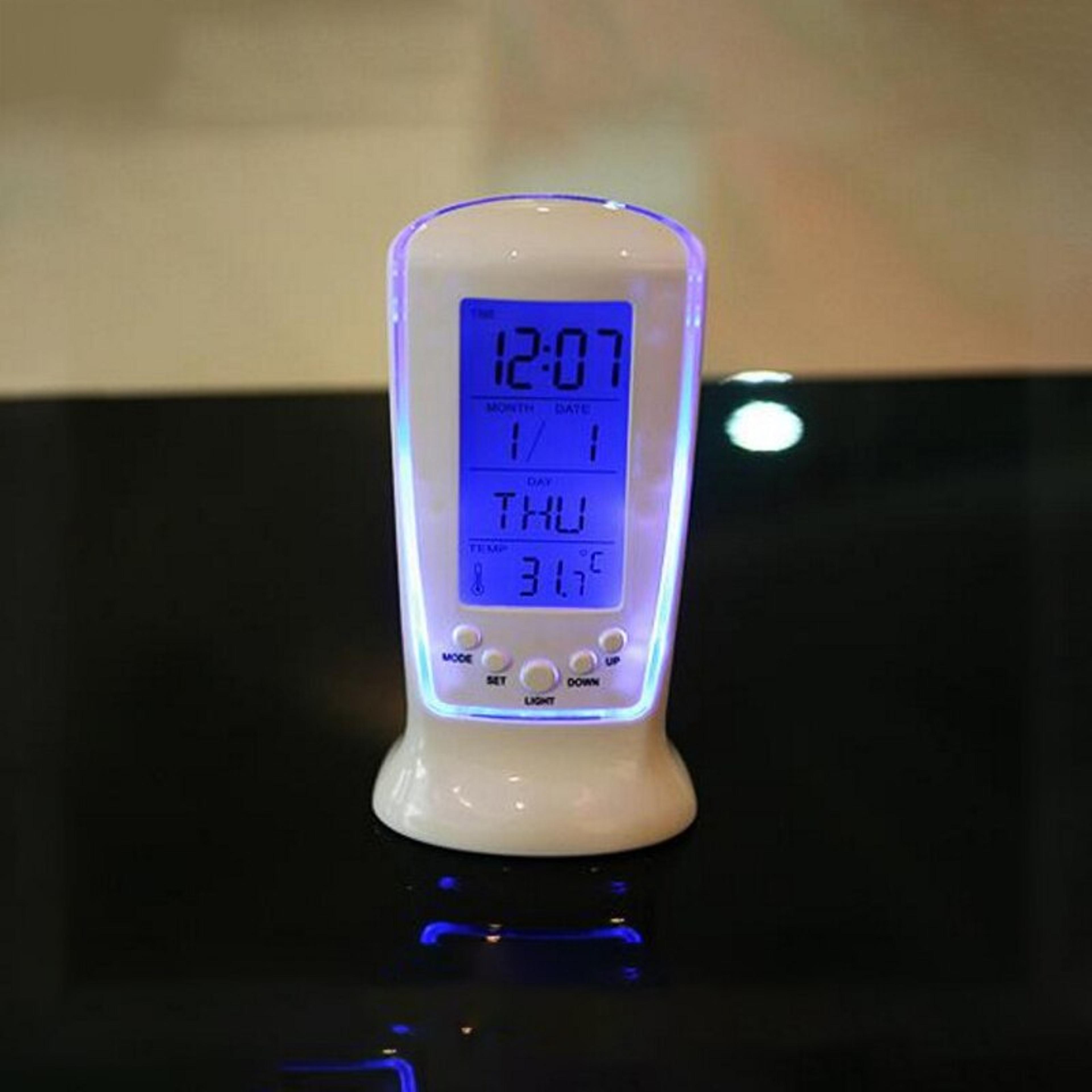 mini led music alarm clock with temperature & mute feature – portable white electronic clock for home & office