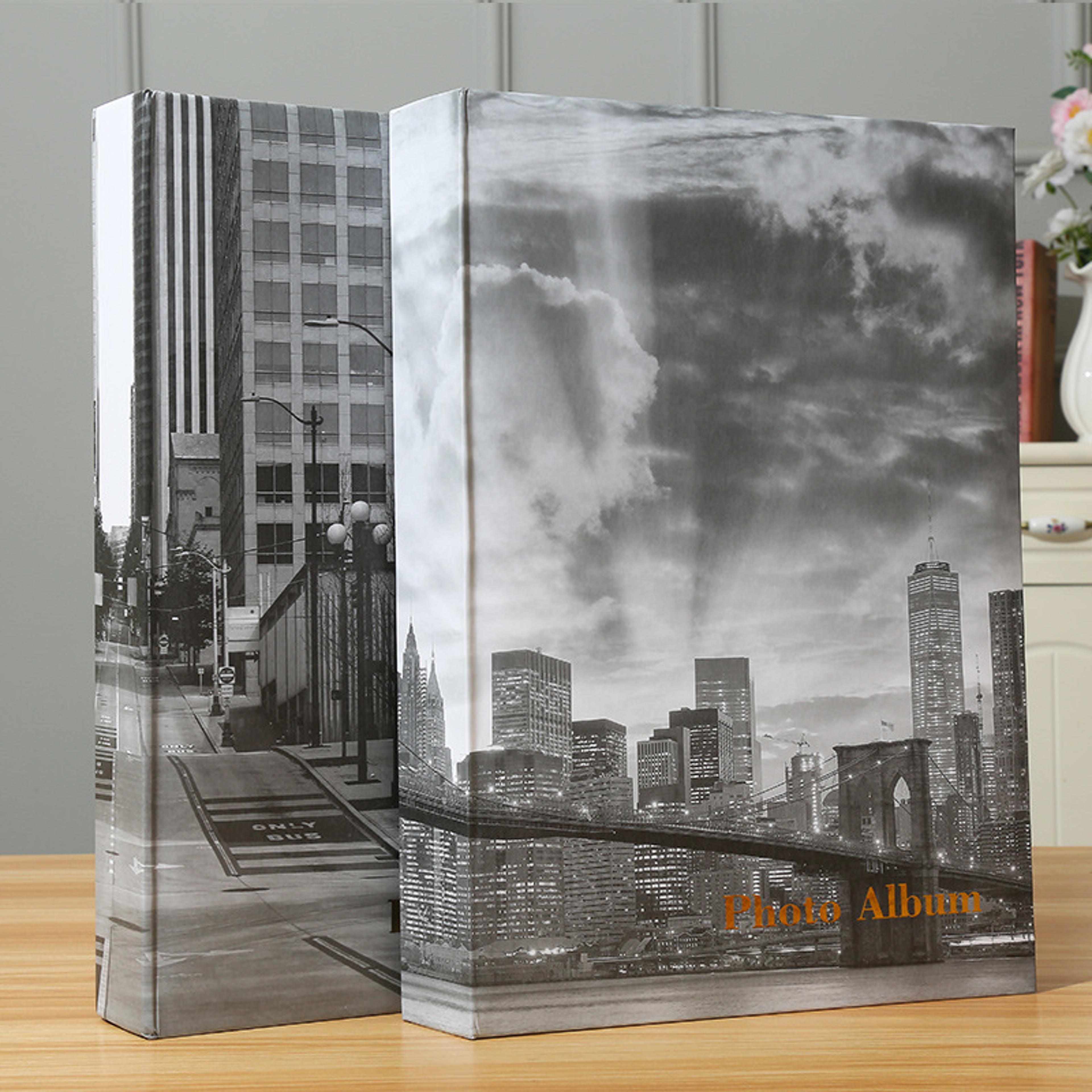 vintage city print photo album – wedding memory book, scrapbook case for photos