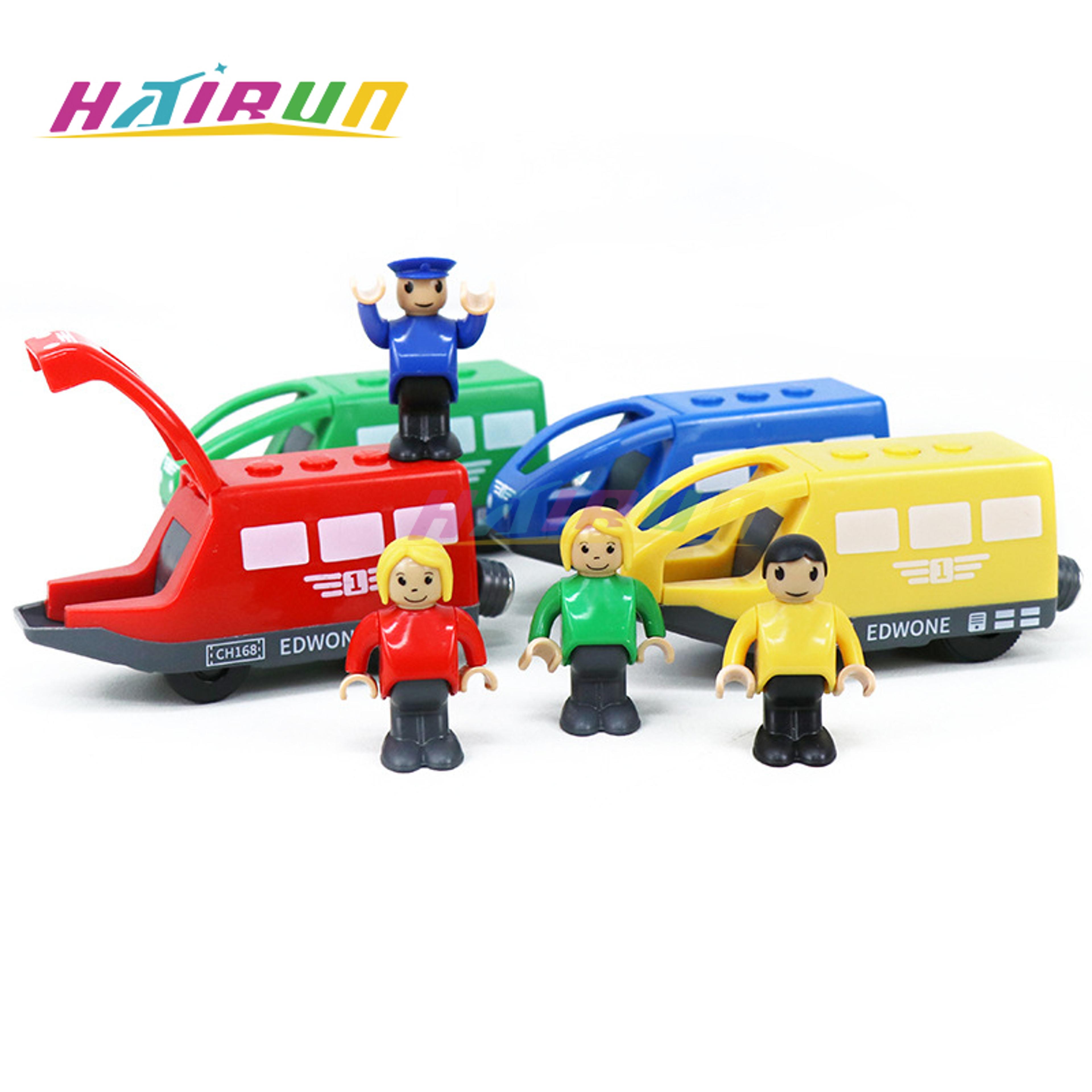 magnetic electric train set with doll and wooden tracks - compatible locomotive for kids