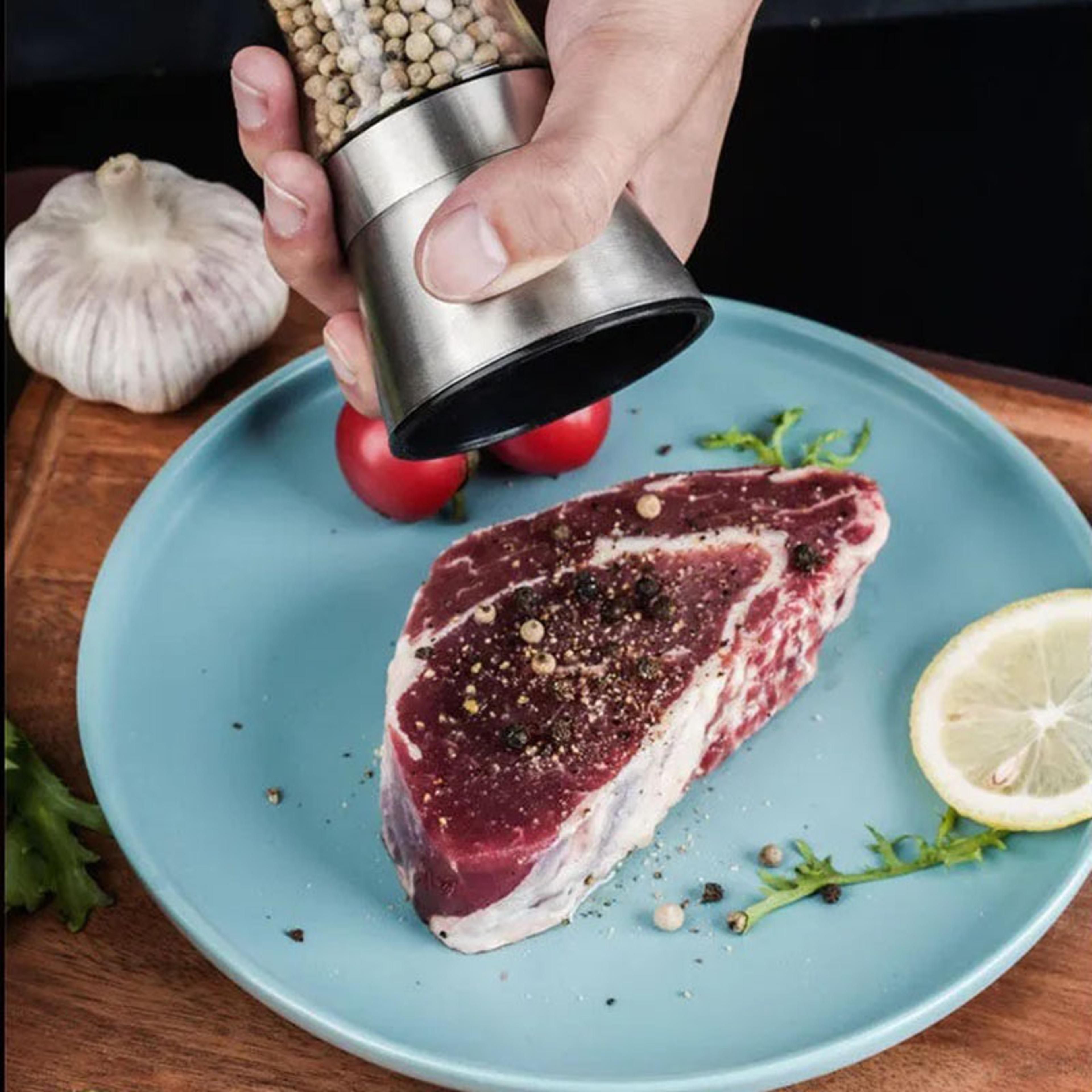 stainless steel pepper grinder and glass seasoning bottle – premium spice crusher for home kitchen