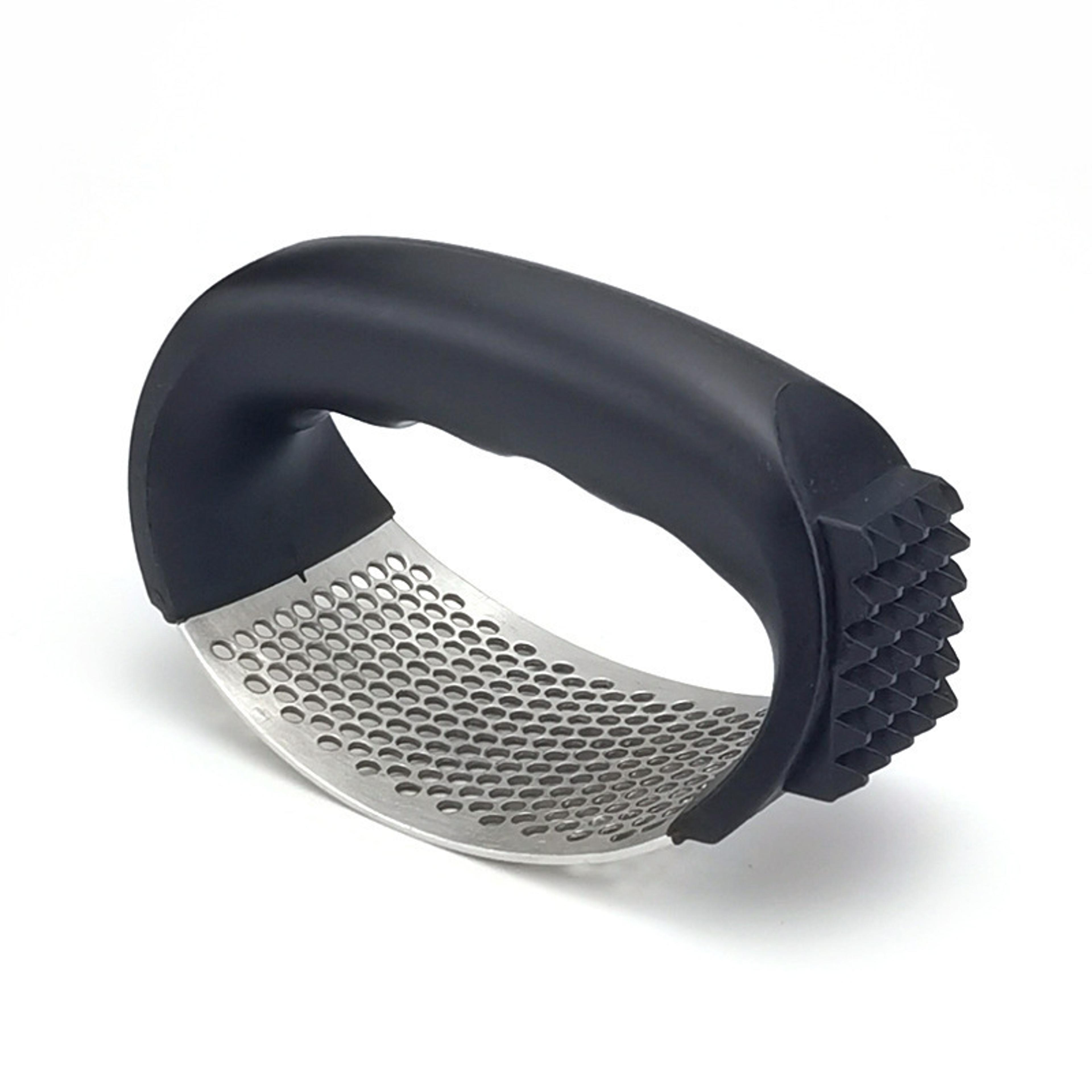 premium stainless steel garlic press rocker with peeler and brush