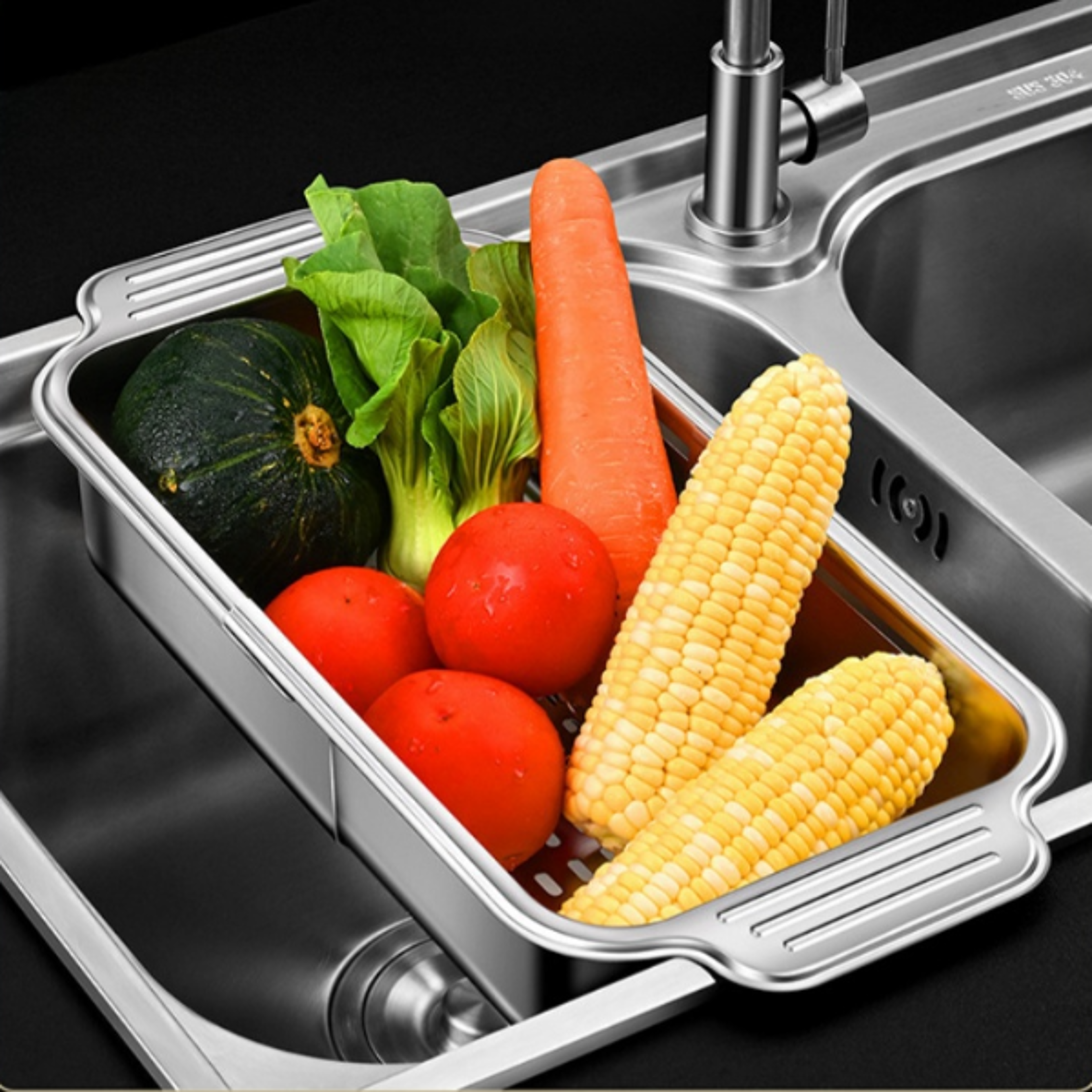 adjustable stainless steel telescopic sink filter basket - perfect for draining dishes, spaghetti, and cleaning fruits