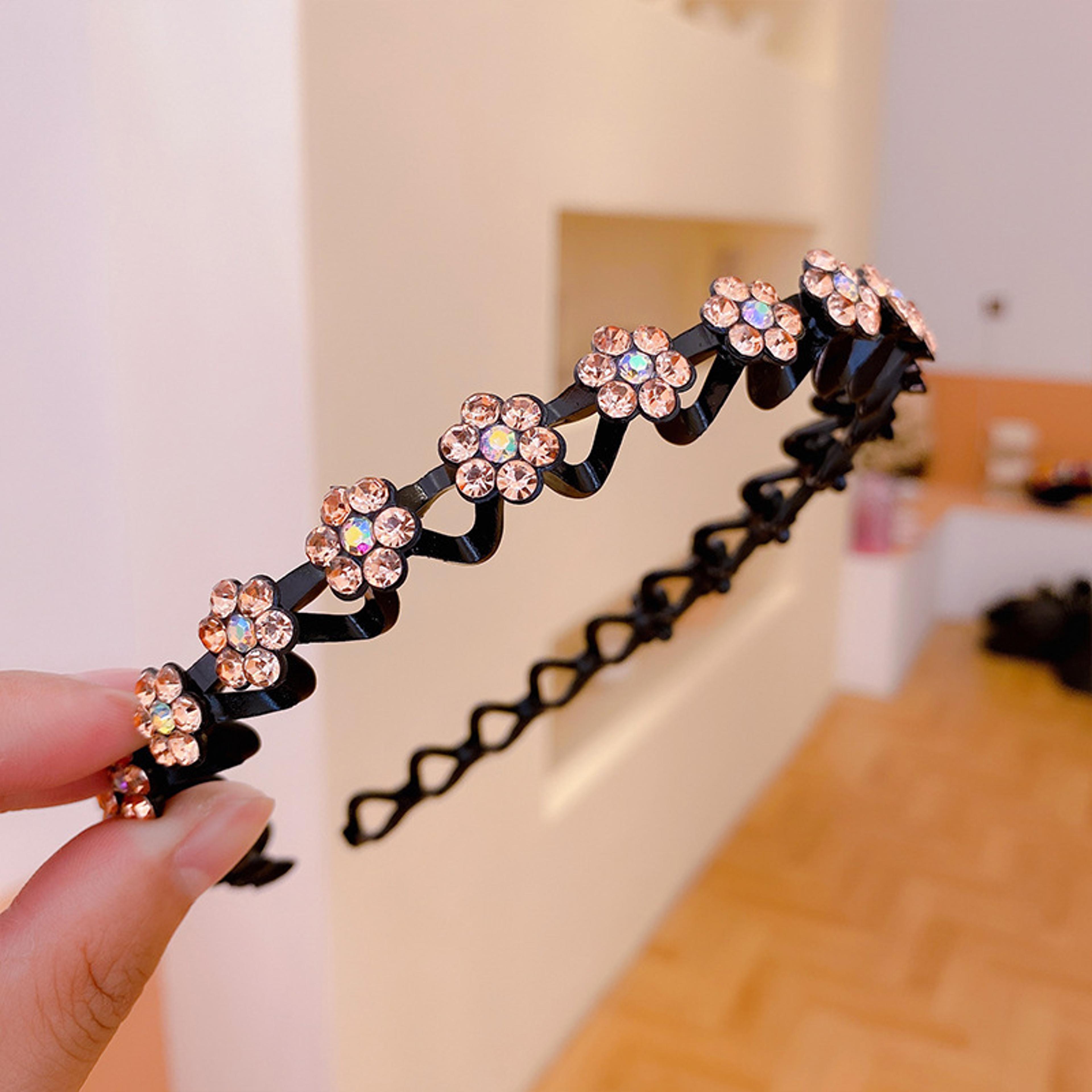 elegant rhinestone pearl hairband with floral design – non-slip elastic hair hoop for women & girls