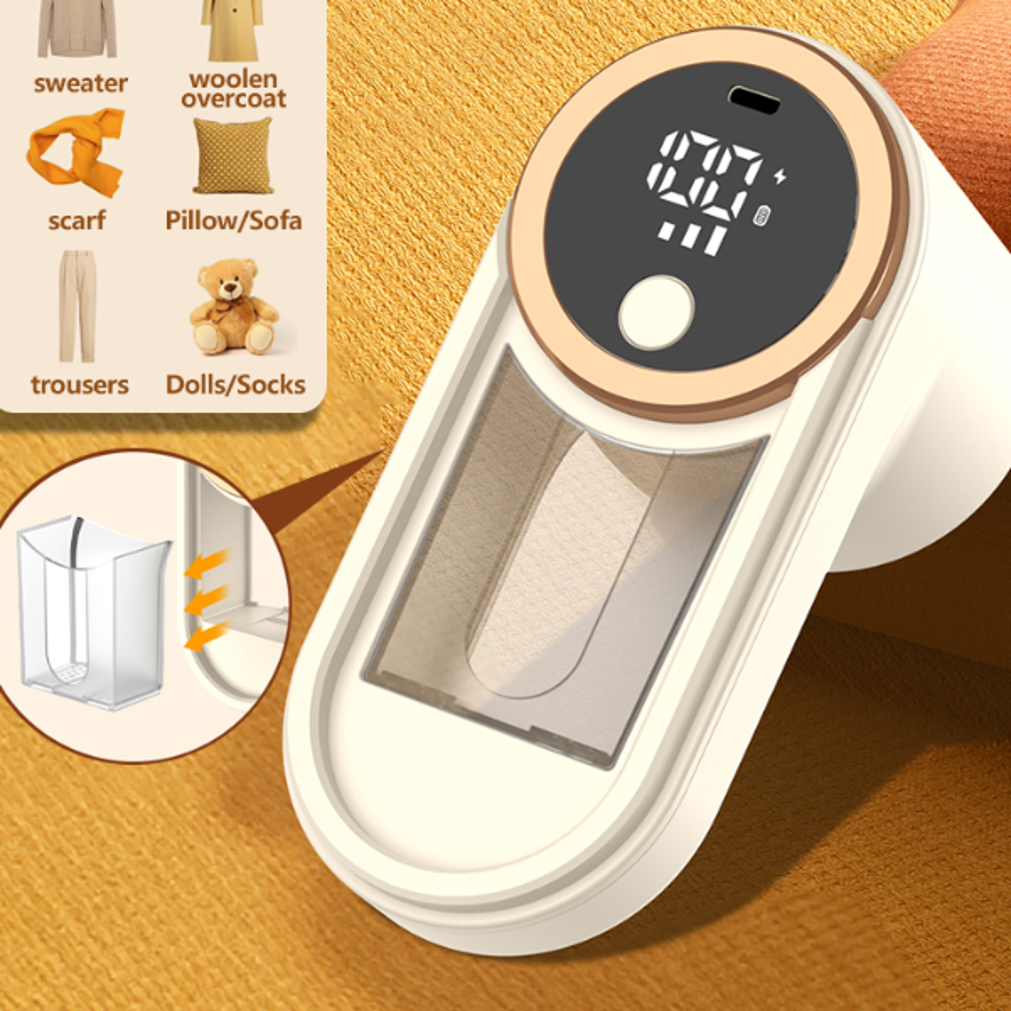 rechargeable fabric shaver lint remover, sweater defuzzer, pilling trimmer for clothes & furniture