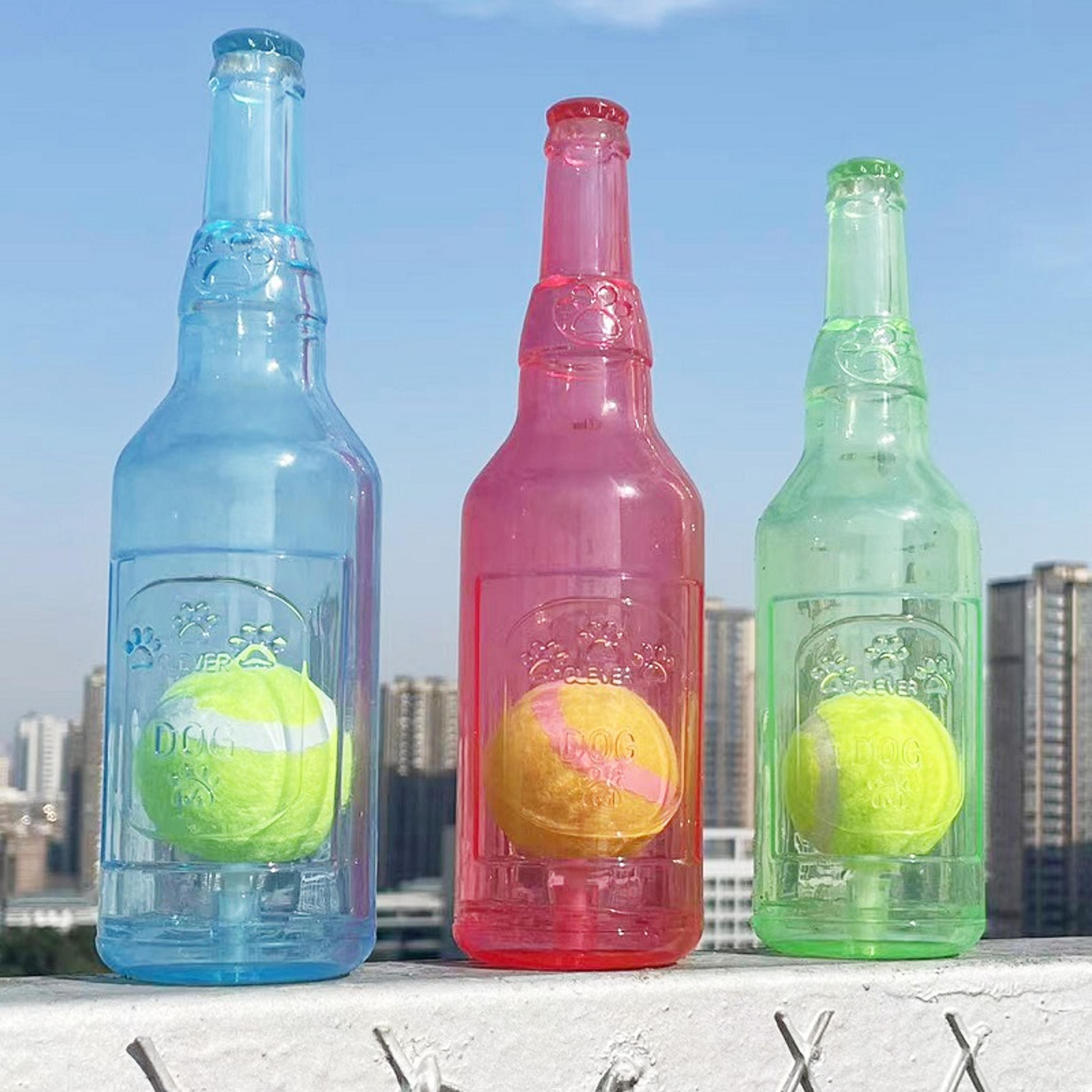 durable pet chew toy tpr beer bottle with tennis ball for dogs