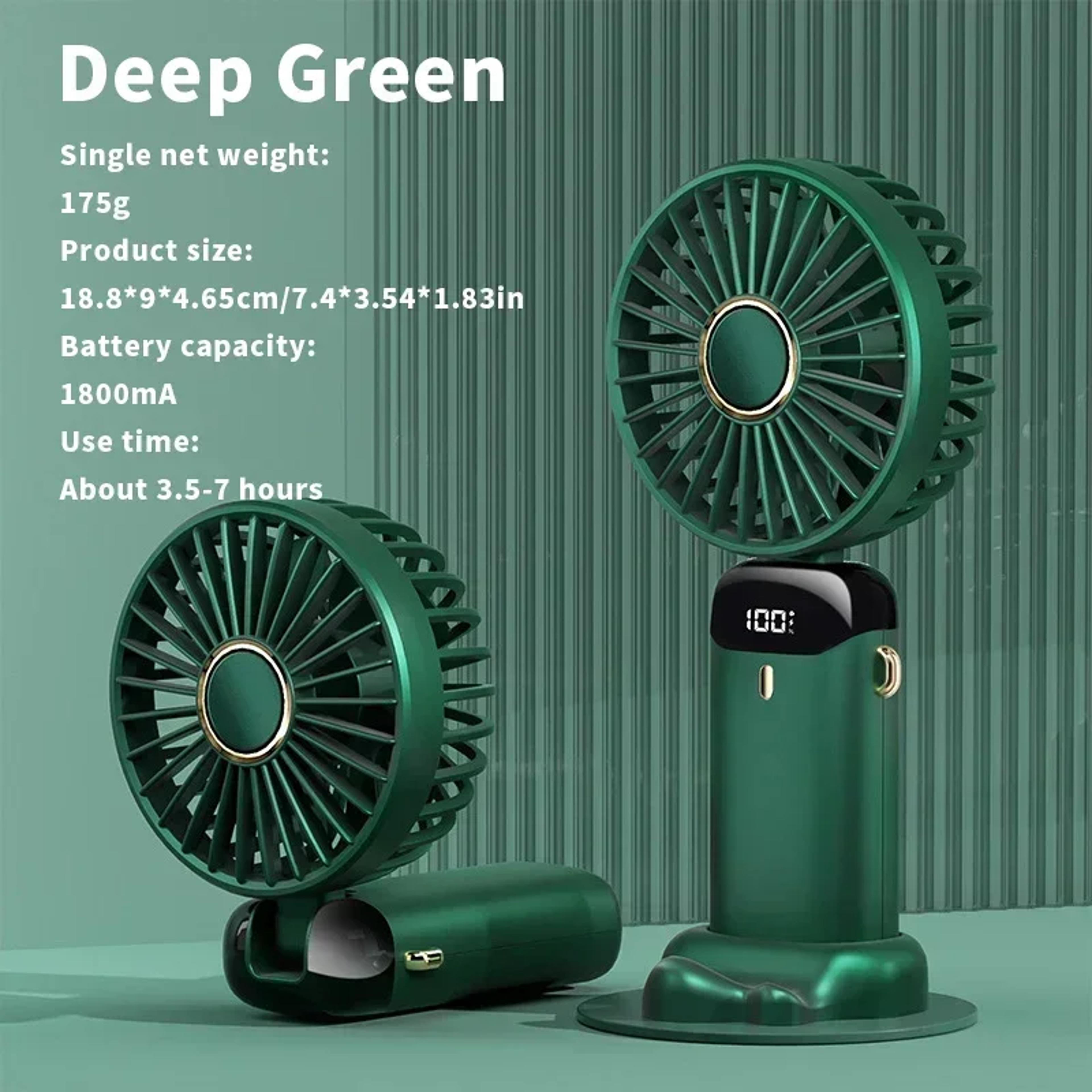 Portable USB Handheld  Neck Fan With LED Display And Phone Stand 3