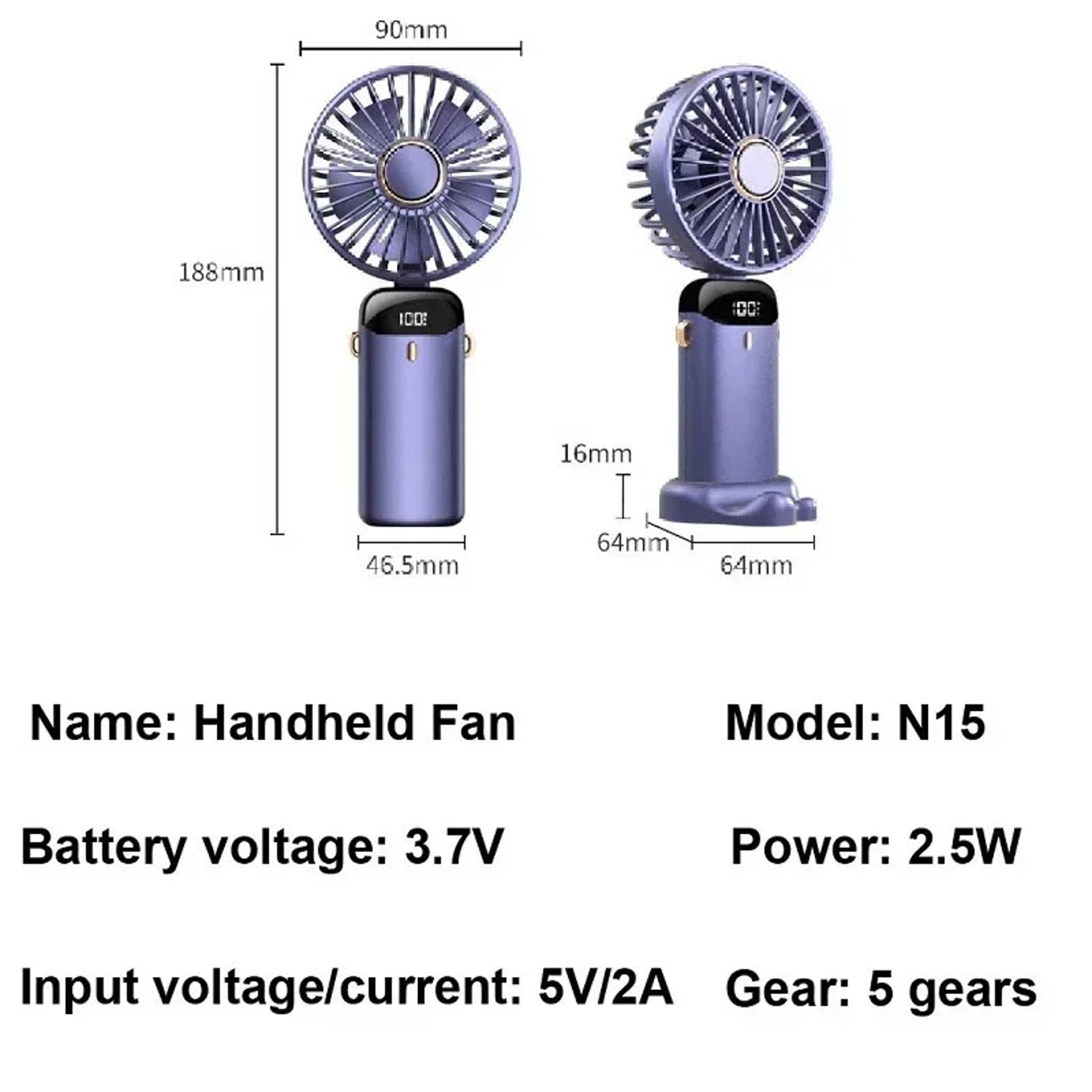 Portable USB Handheld  Neck Fan With LED Display And Phone Stand 4