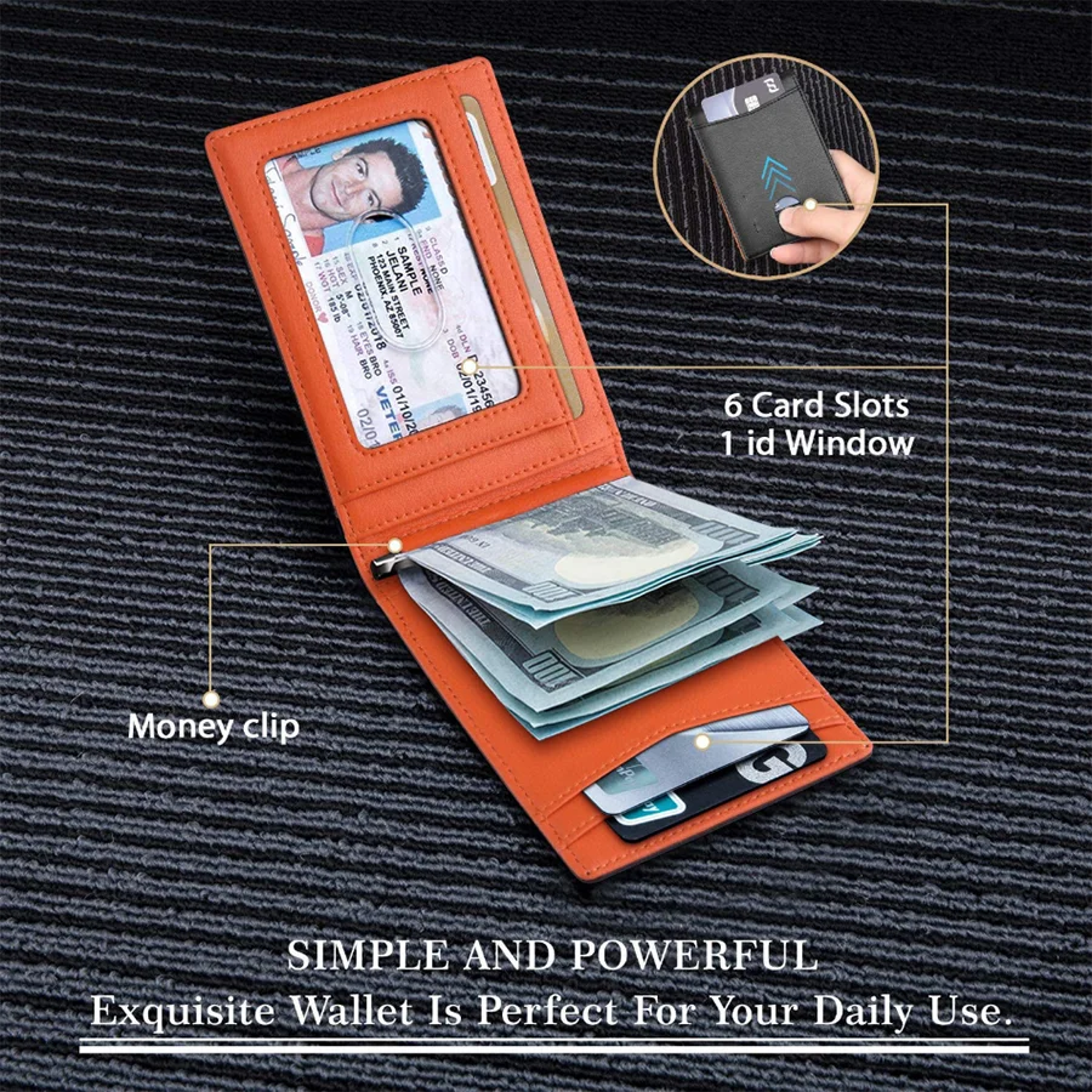 Slim RFID Blocking Leather Wallet For Men Credit Card Holder  Money Clip 2