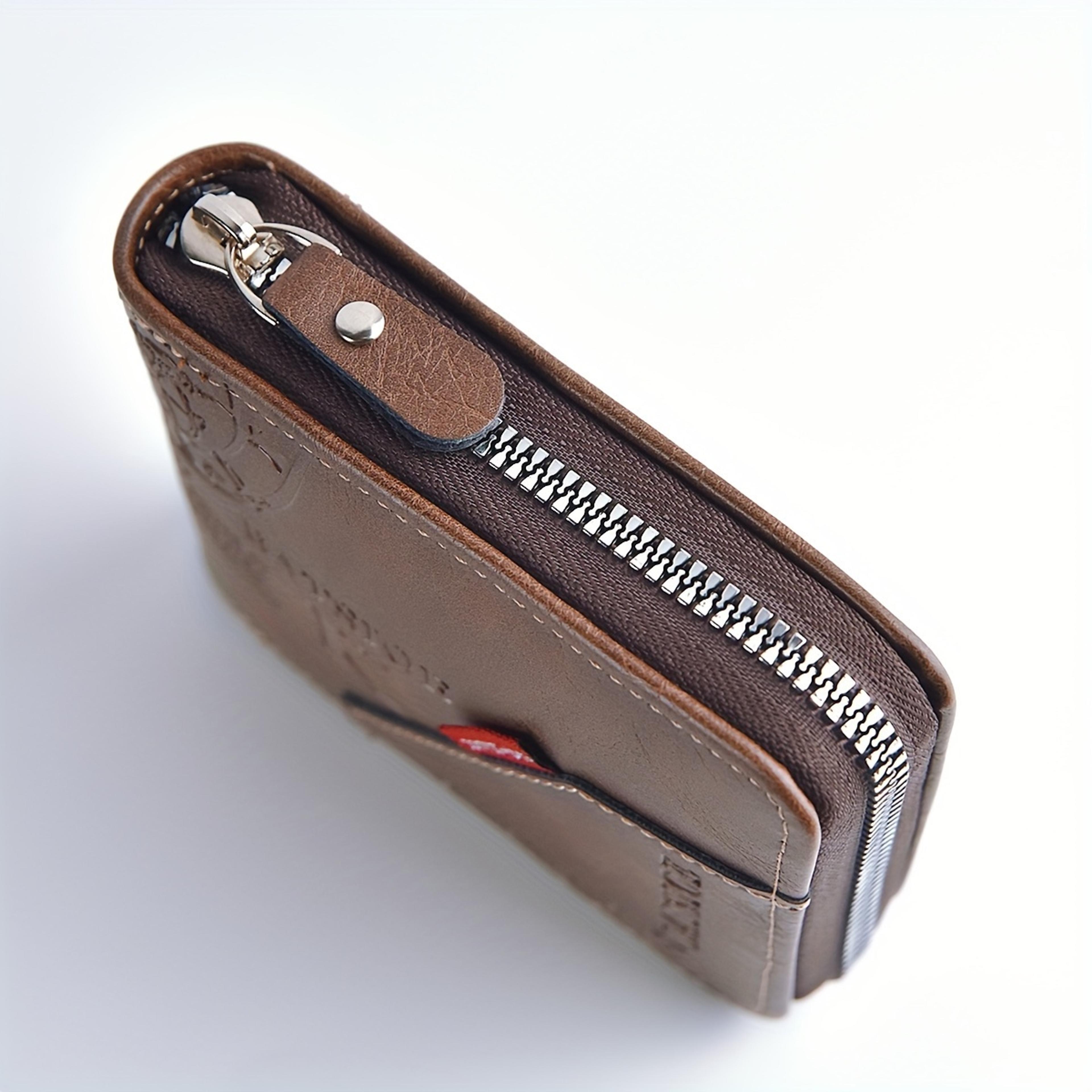 PU Wax Oil Skin Mens Wallet Slim Durable Card Holder With Zipper Coin Purse 6