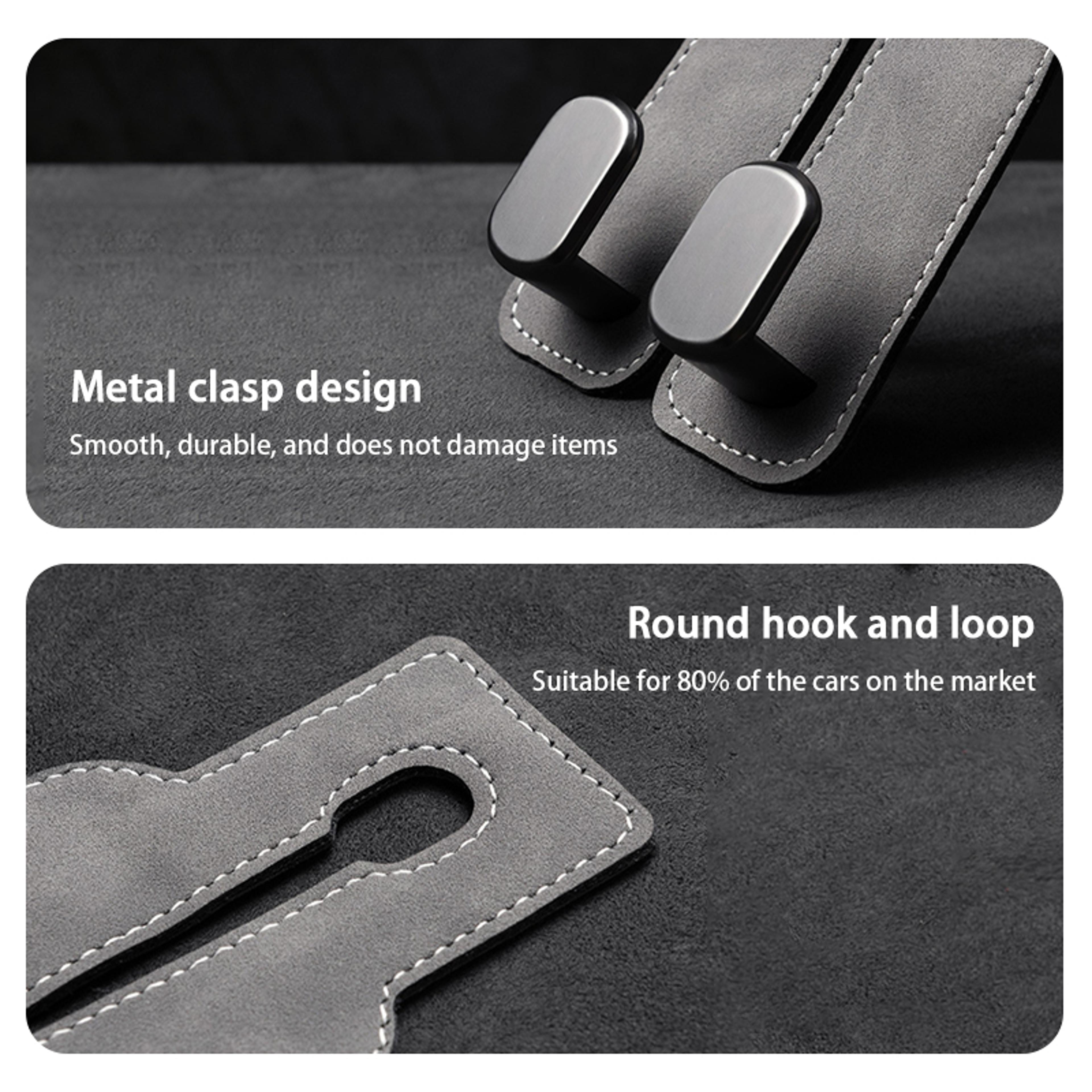 Premium Suede Car Headrest Hook Large Load Bearing Alloy Dual Hook For Rear Seat Hanging Universal  4