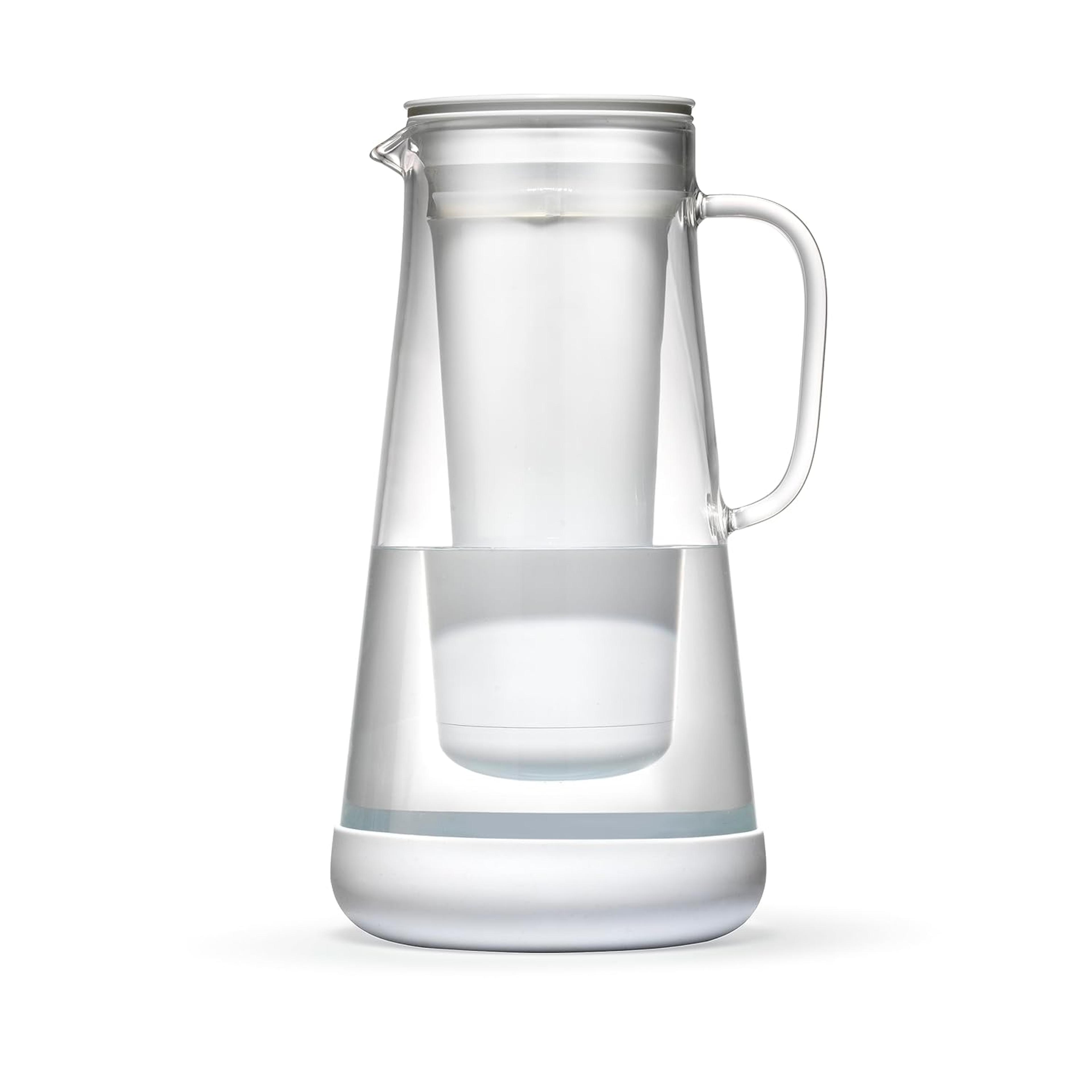 home water filter pitcher glass with silicone base, white safe everyday protection against bacteria