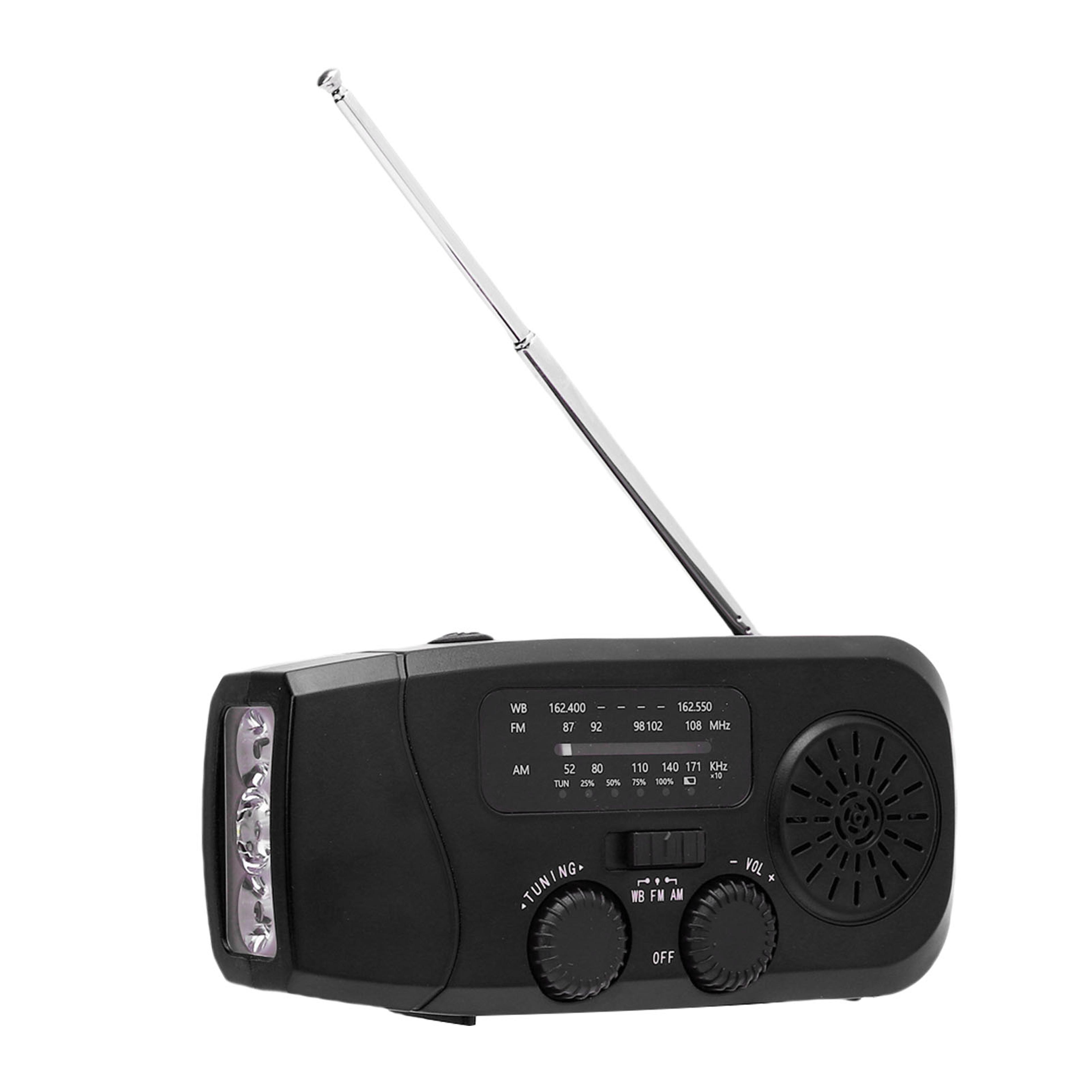 emergency solar radio with hand crank, type c charging, waterproof led flashlight for camping and outdoors