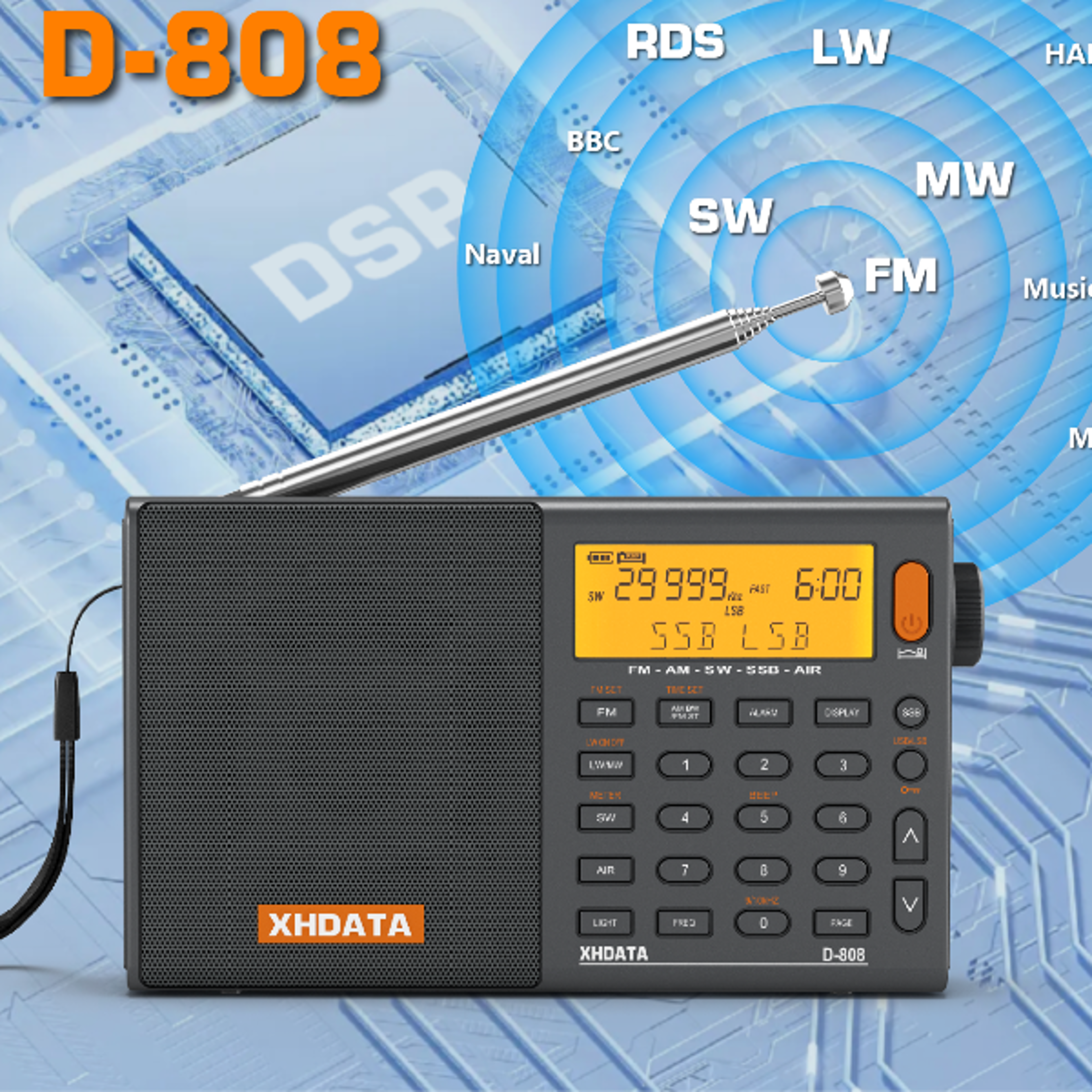 MW SSB AIR RDS Full Band Portable Radio with Multifunction Deep Sound Stereo